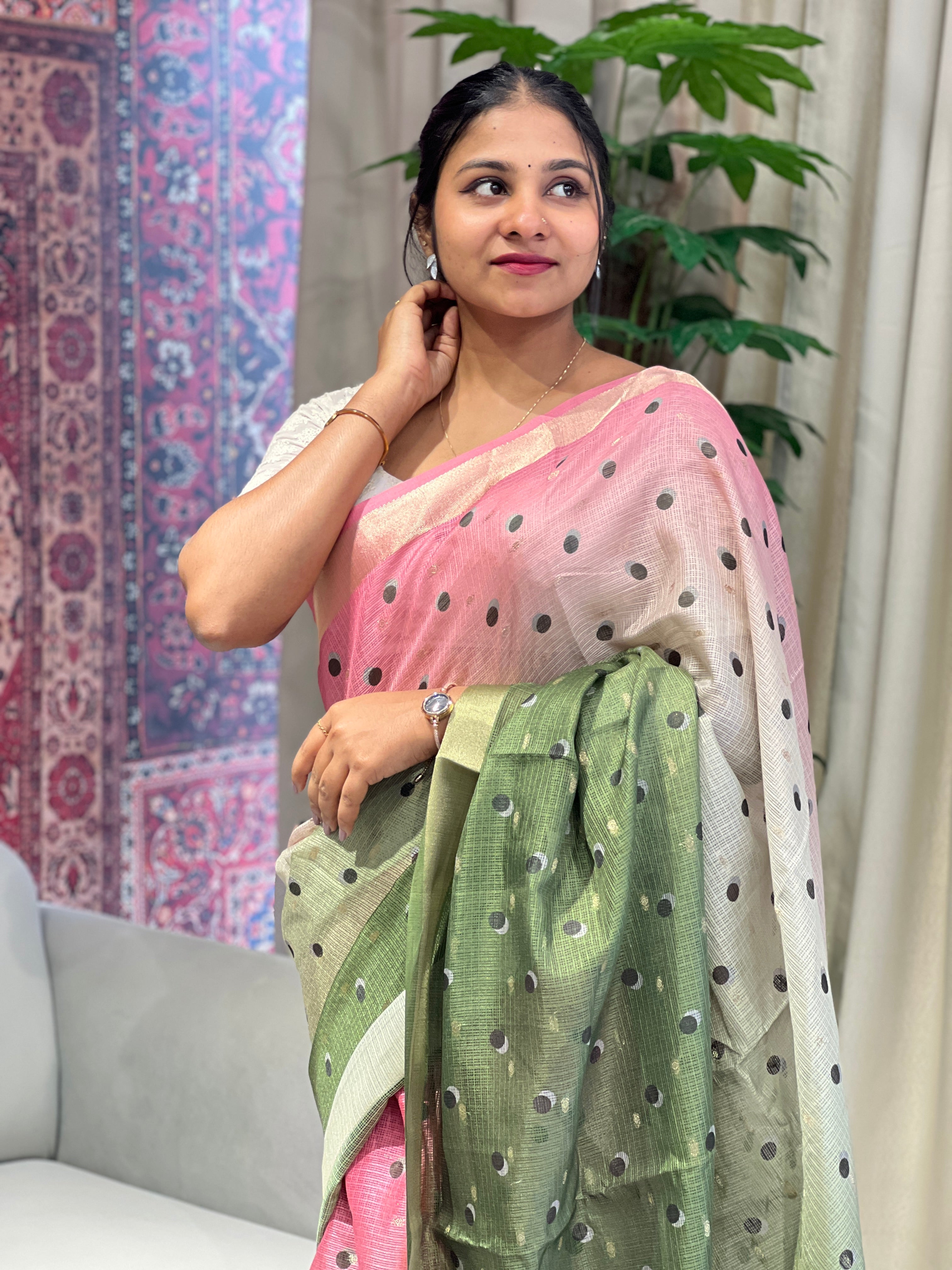 Polka Print With Zari Woven Silky Kota Saree | HT287