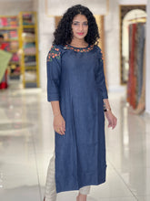 Cross Stitch Embroidered Denim Kurta | RGA269