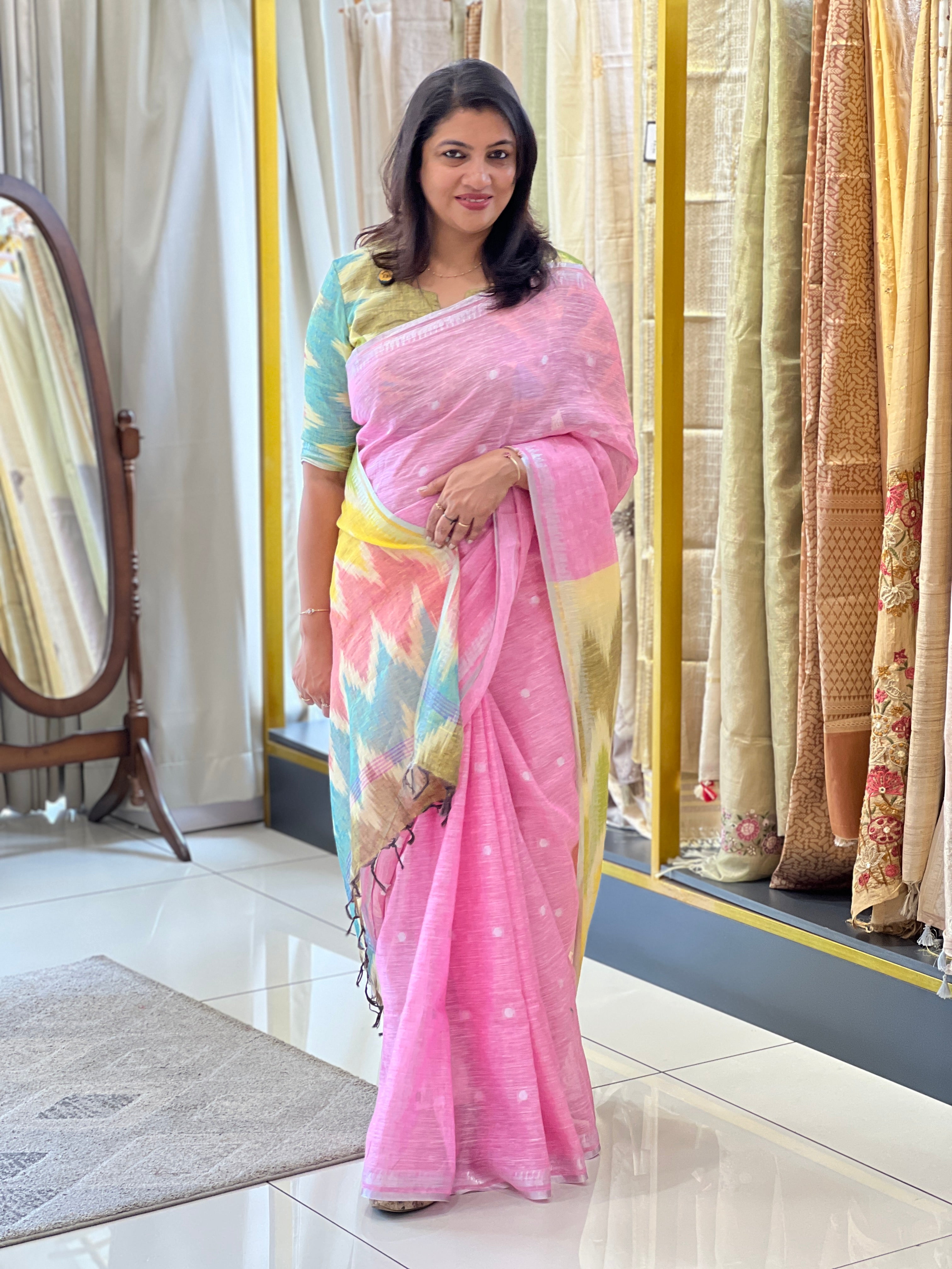 Ikat Inspired Linen Saree  | DLS325
