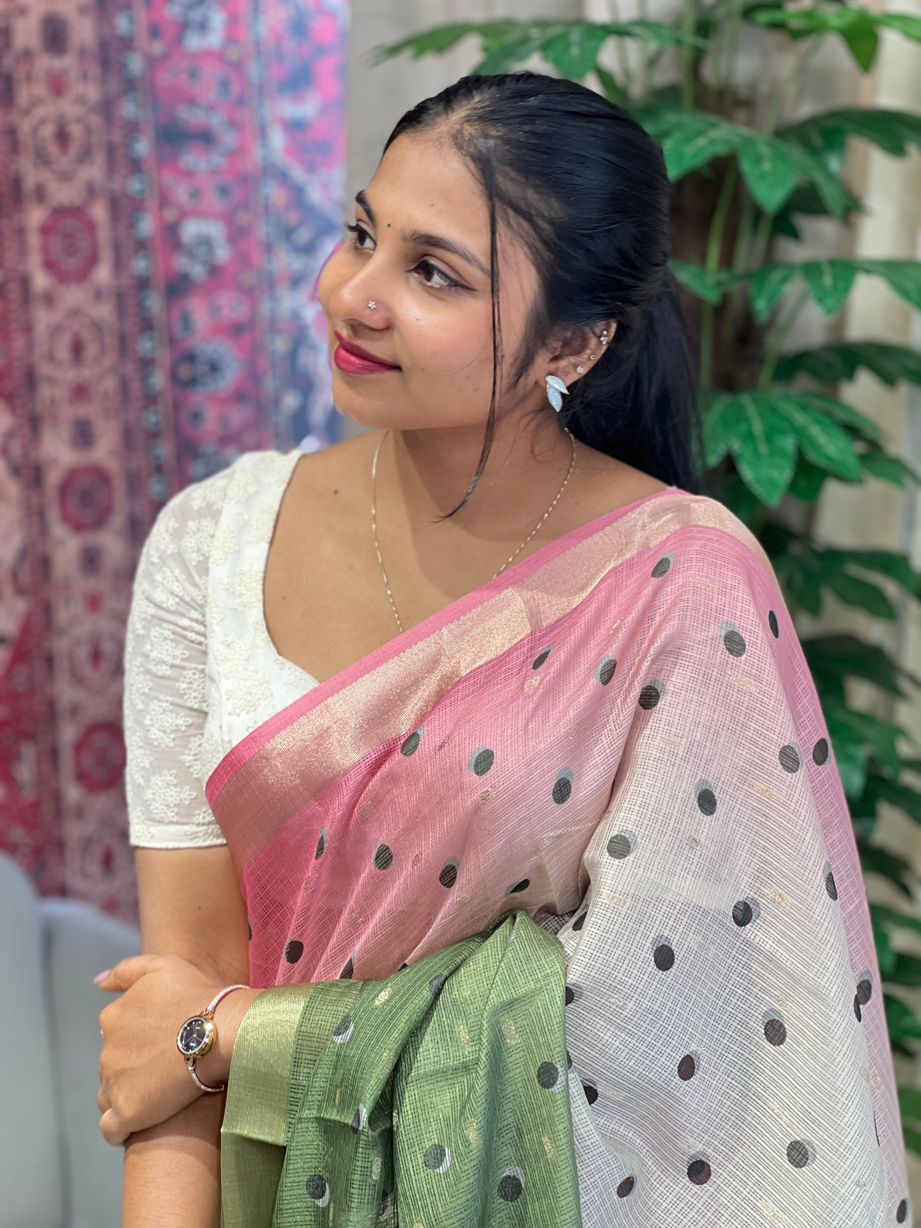 Polka Print With Zari Woven Silky Kota Saree | HT287