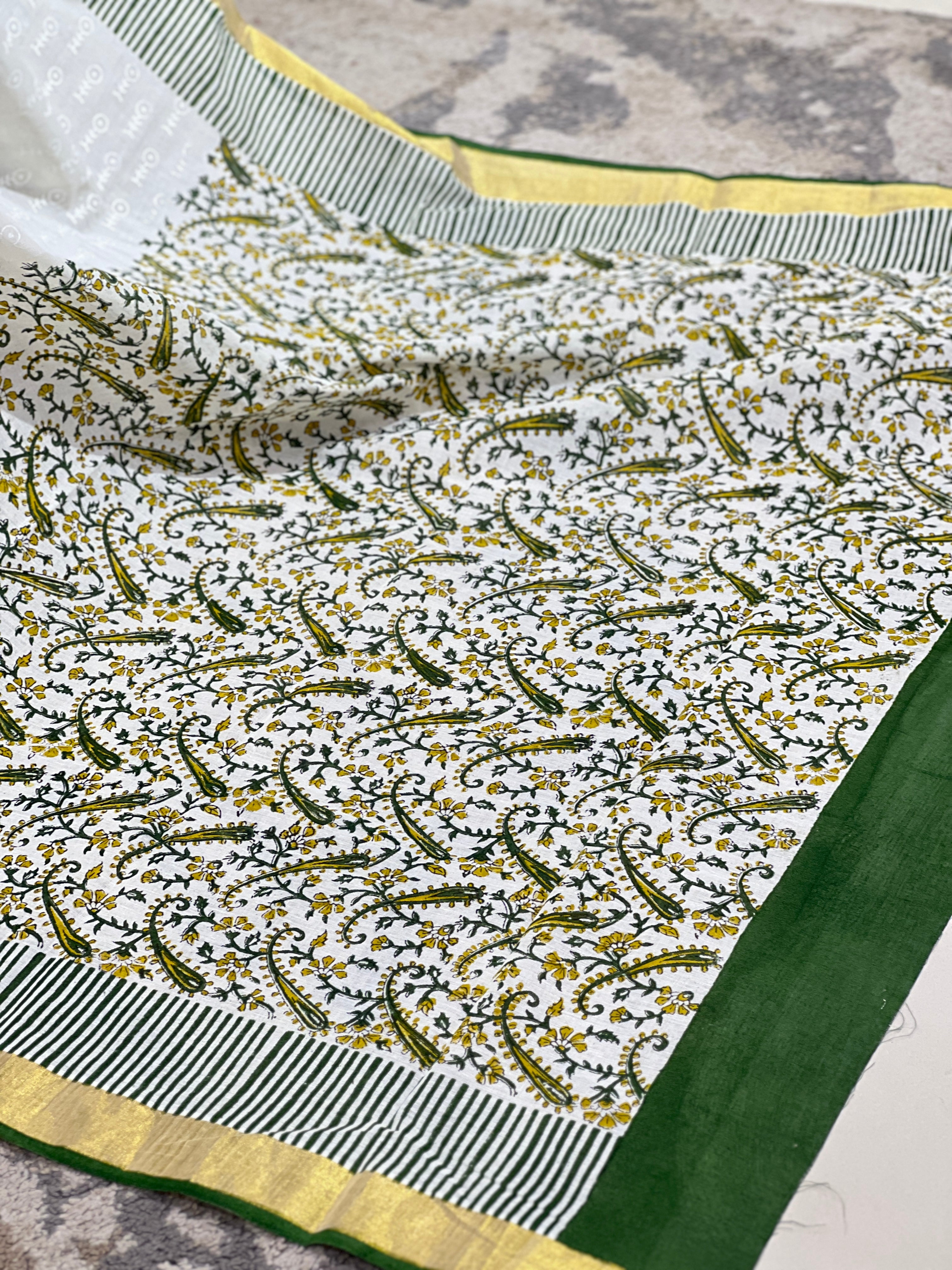 Traditional Block-Printed Kerala Cotton Saree | JSC733