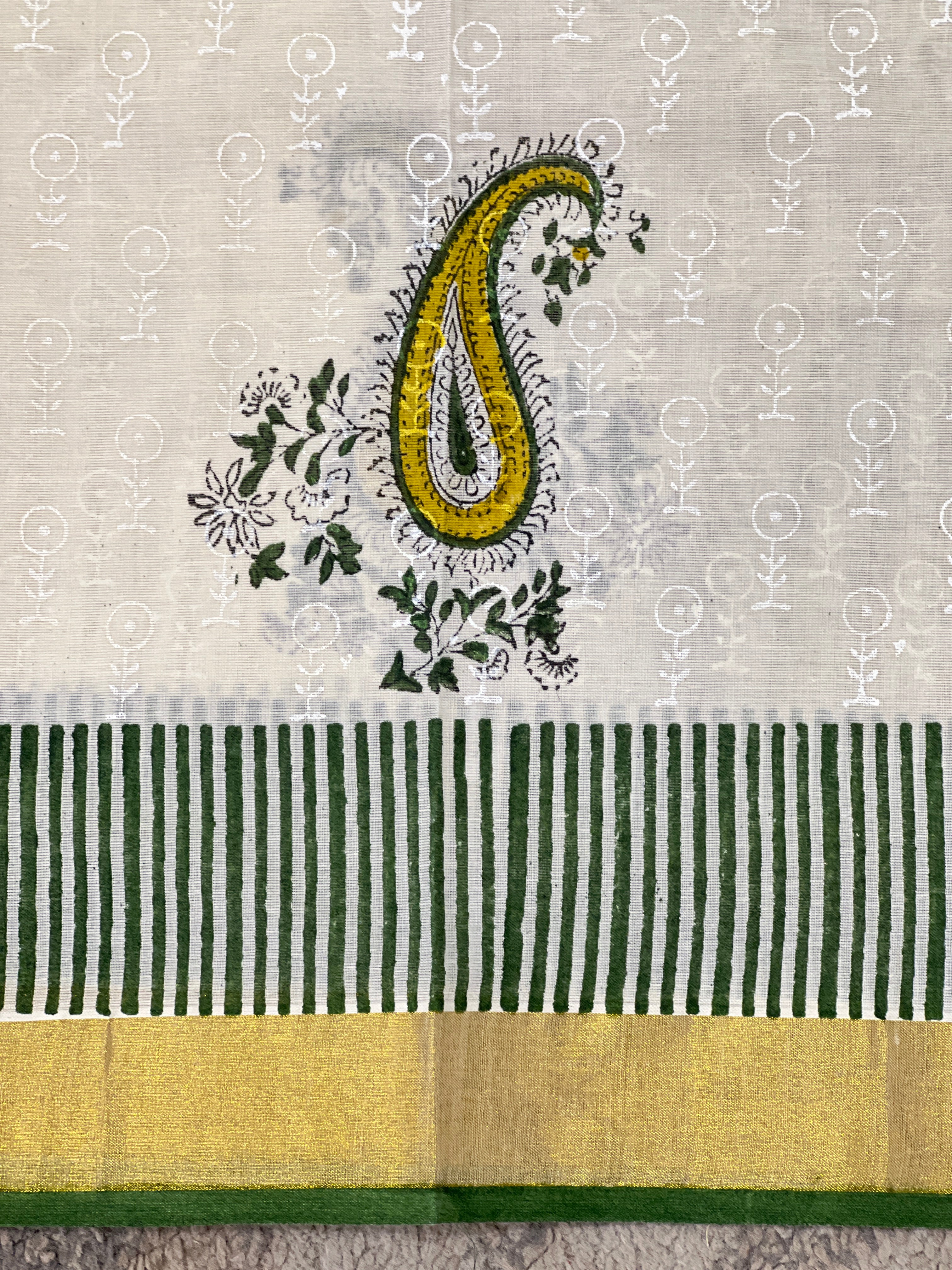 Traditional Block-Printed Kerala Cotton Saree | JSC733