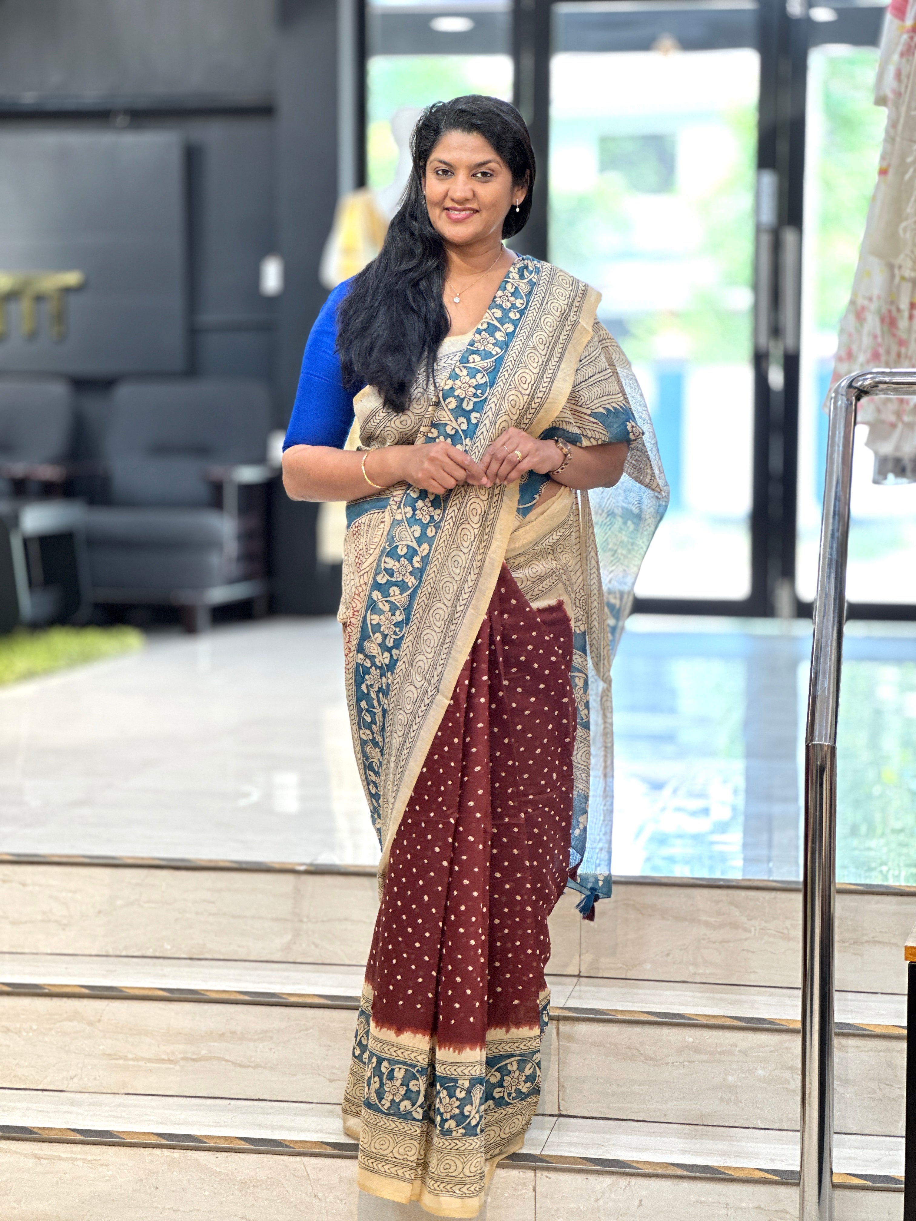 Kalamkari And Bandhani Patterned Semi Jute Saree | SSN494