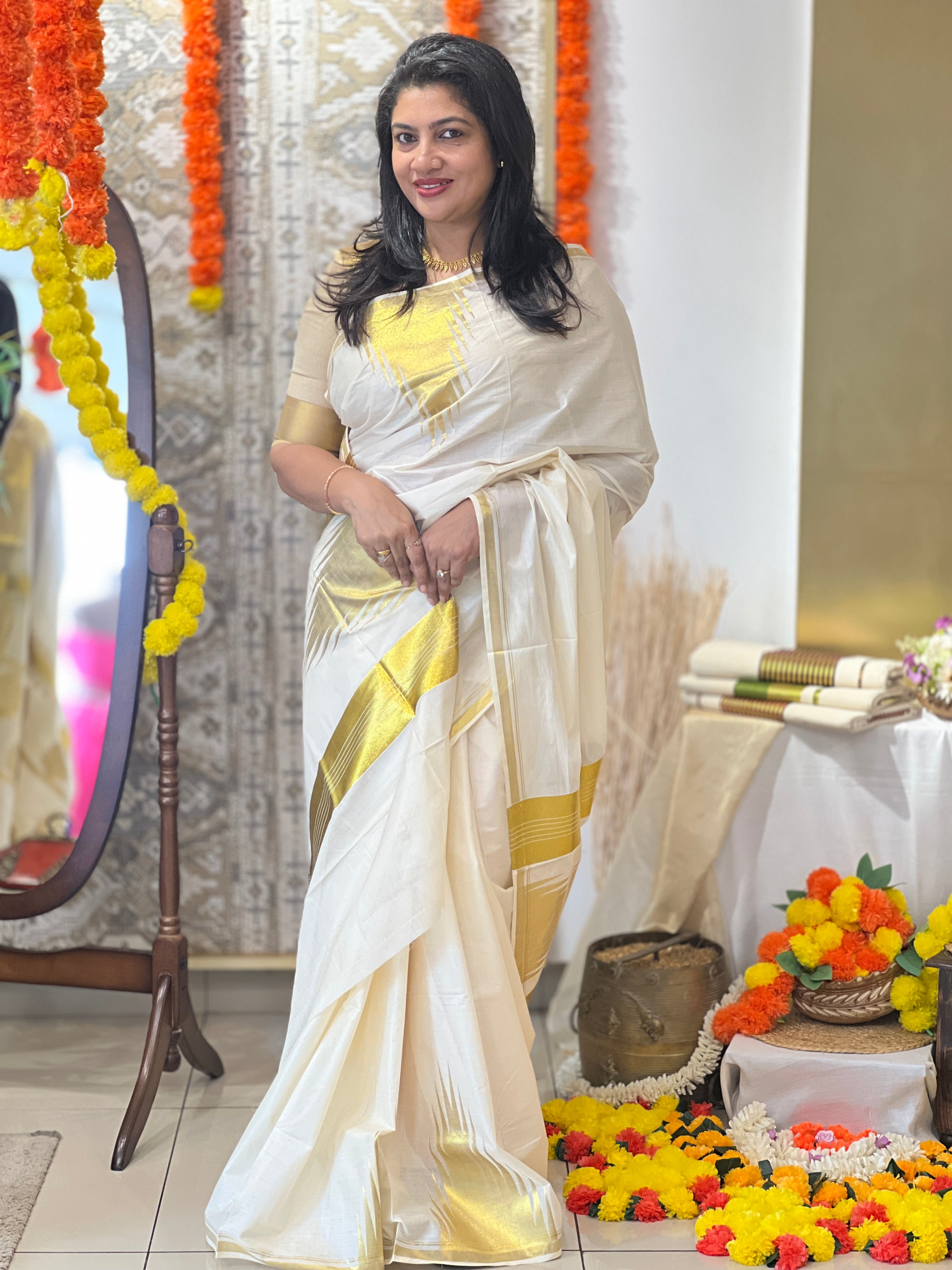 Traditional Temple Border Kerala Cotton Saree | RLF148