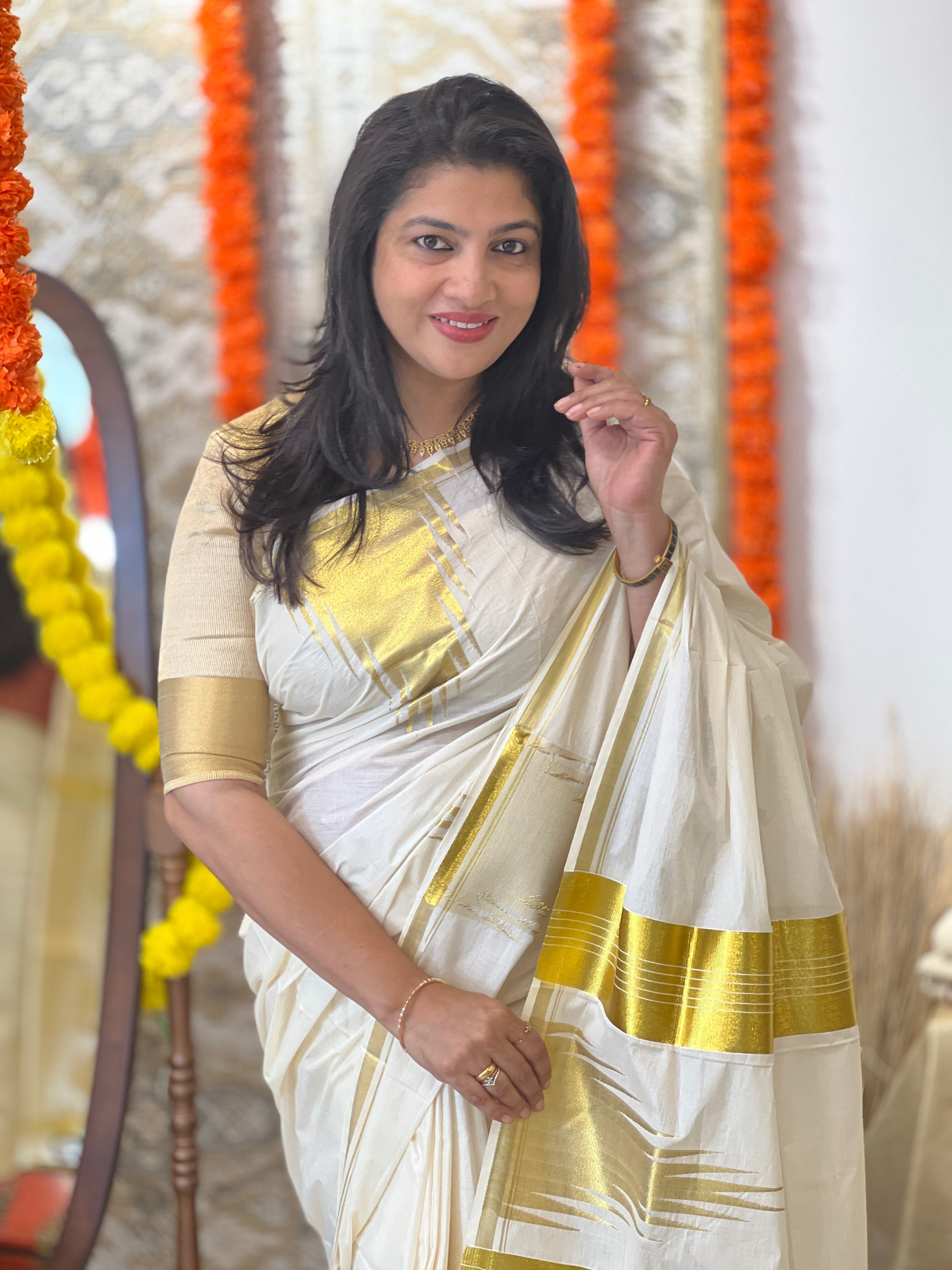 Traditional Temple Border Kerala Cotton Saree | RLF148