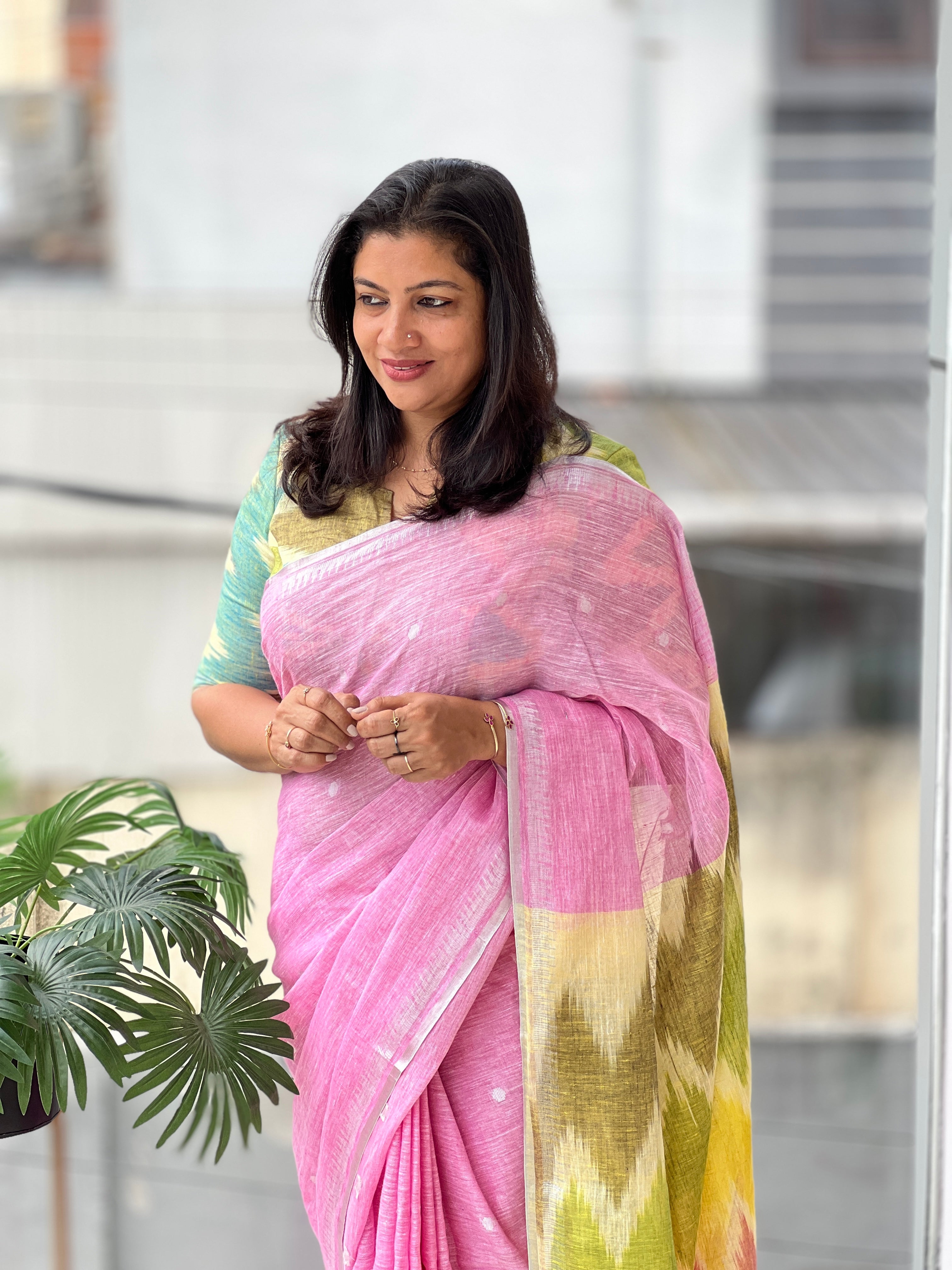 Ikat Inspired Linen Saree  | DLS325