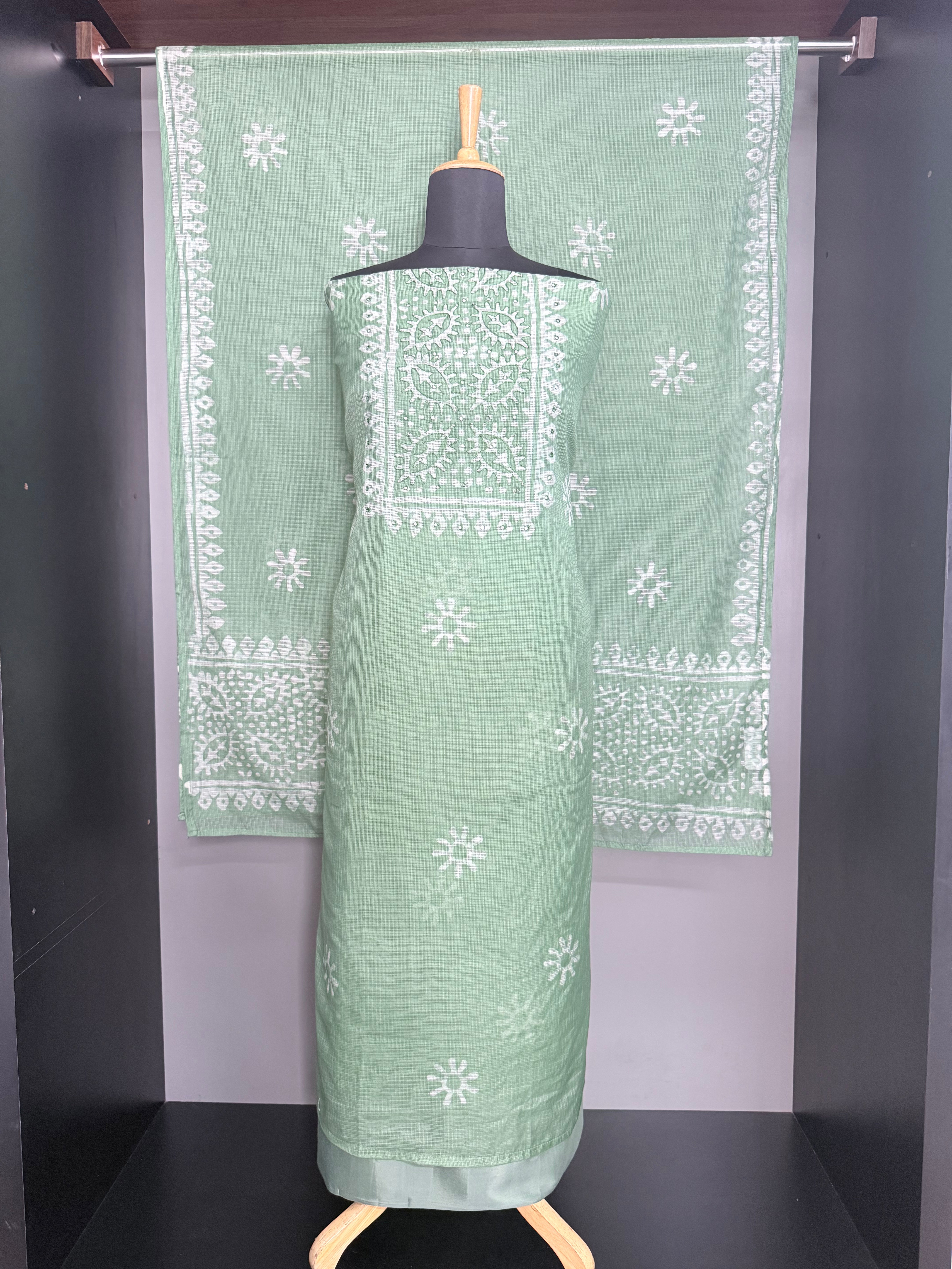 Batik Floral Printed Pattern Silky Kota Salwar Set | SW2501