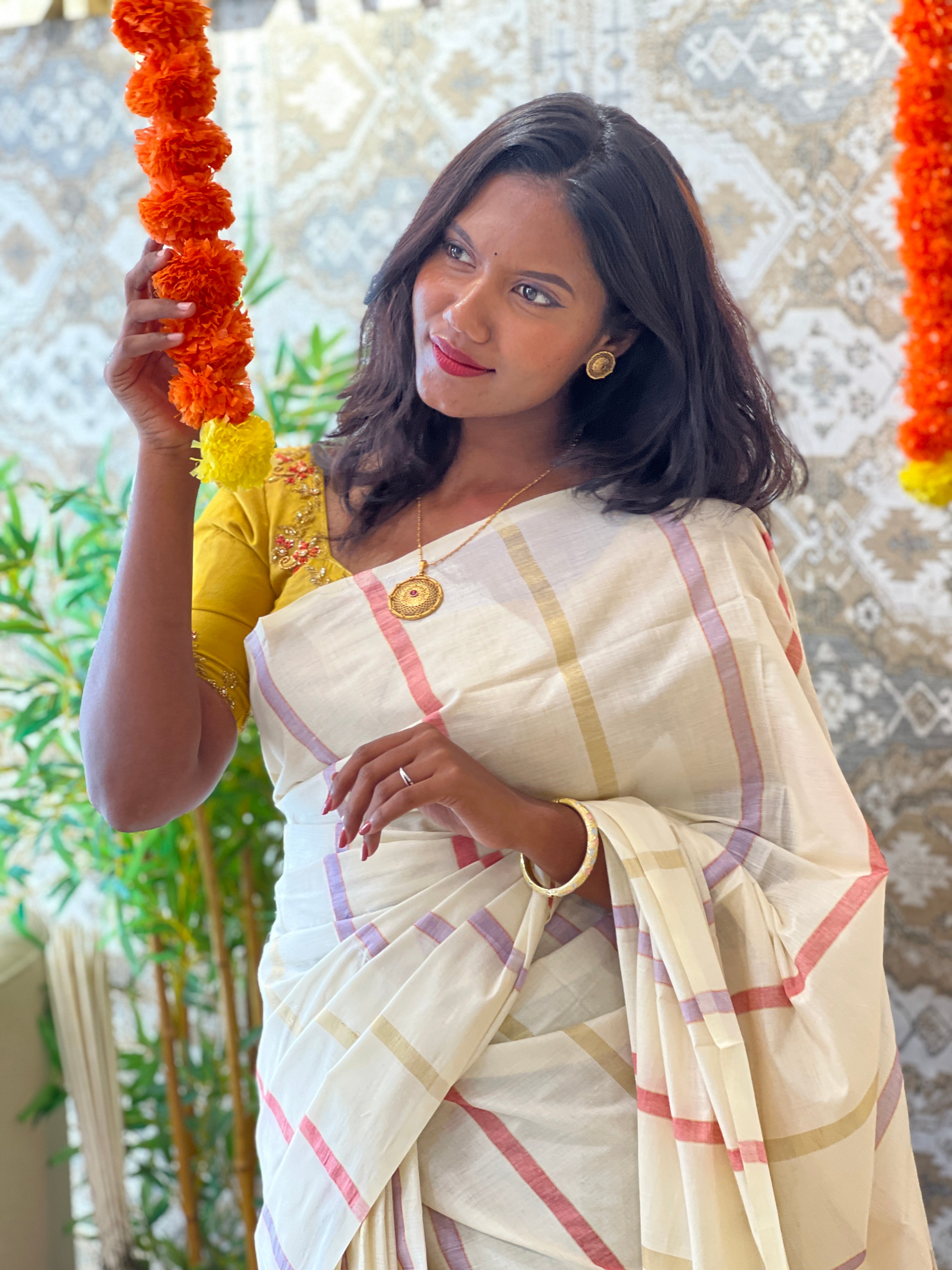 Vertical Line Pattern Kerala Cotton Saree |  RLF125