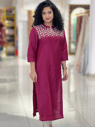 Floral Embroidered Slub Silk Kurta | RGA276