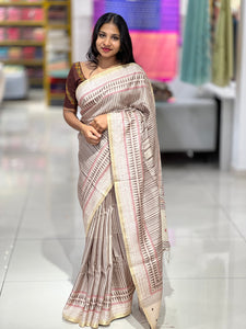 Stripe Patterned Semi Tussar Saree |  DVS151
