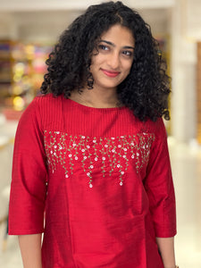 Embroidered Slub Silk Kurta | RGA270