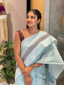 Printed Makki Patterned Cotton Blend Saree | VDA222