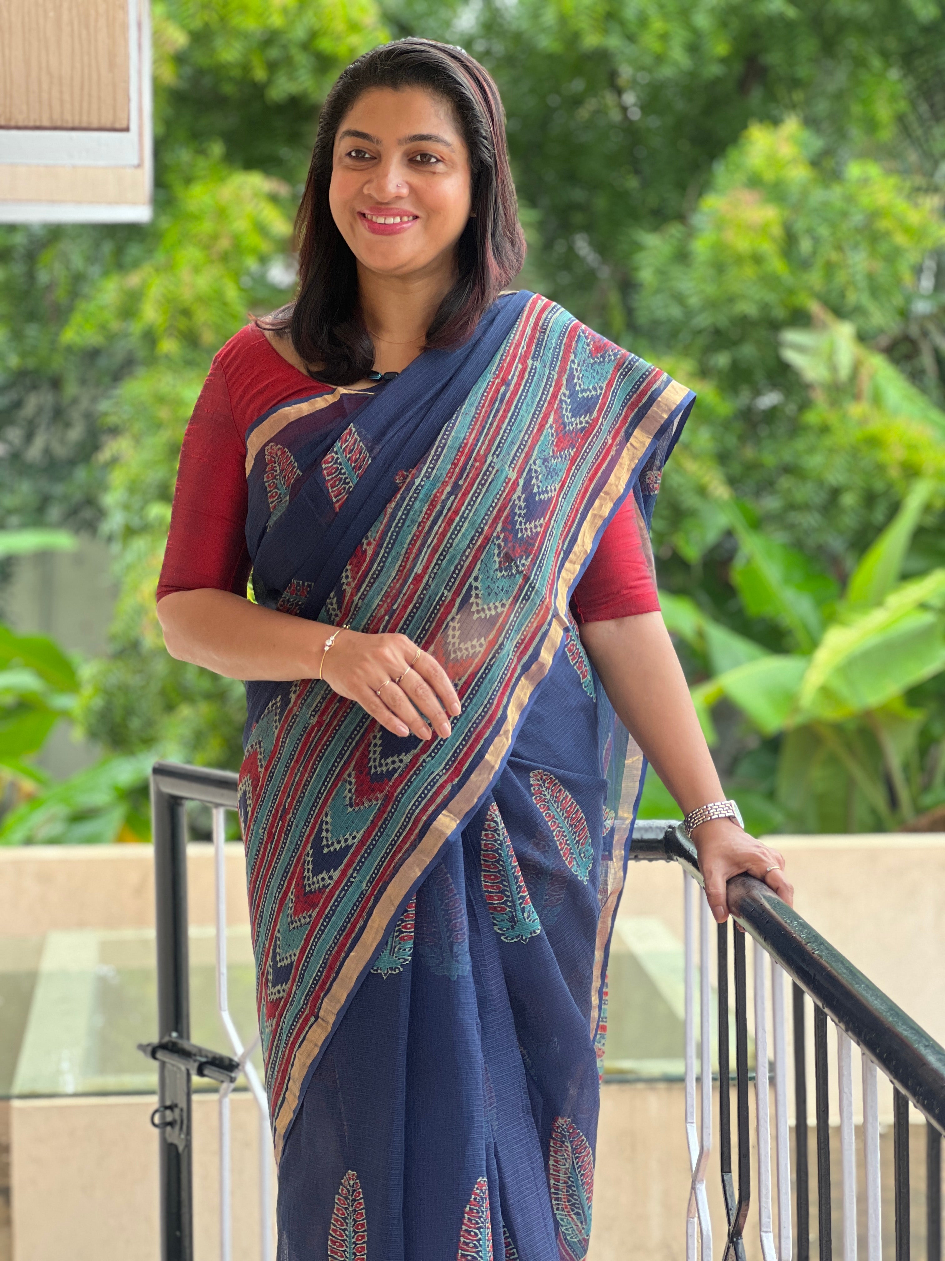 Hand Block Print Design Kota Doria Saree | VFC417