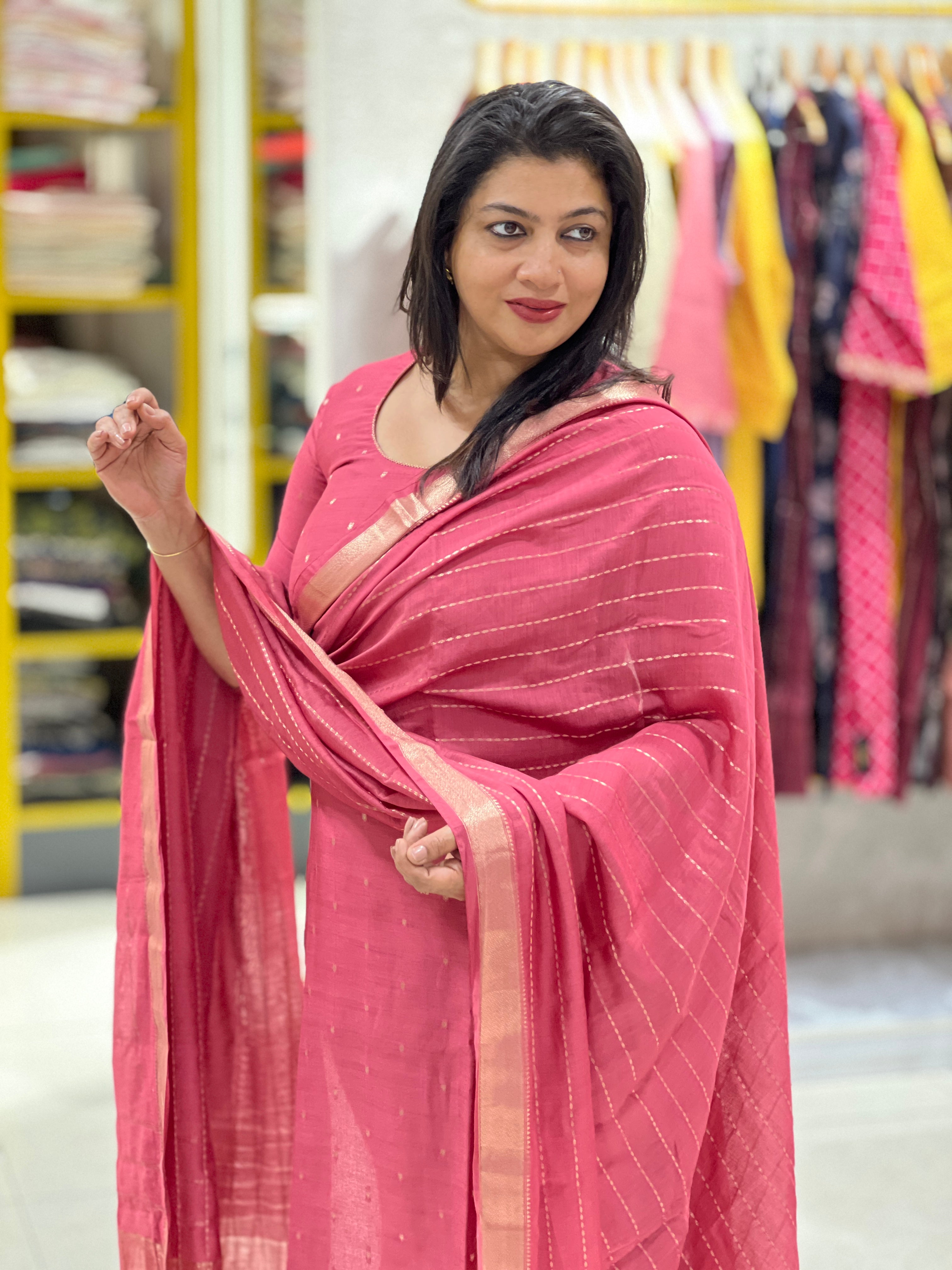 Scattered Buta Detailed Chanderi Finish Kurta Set | YNG1158