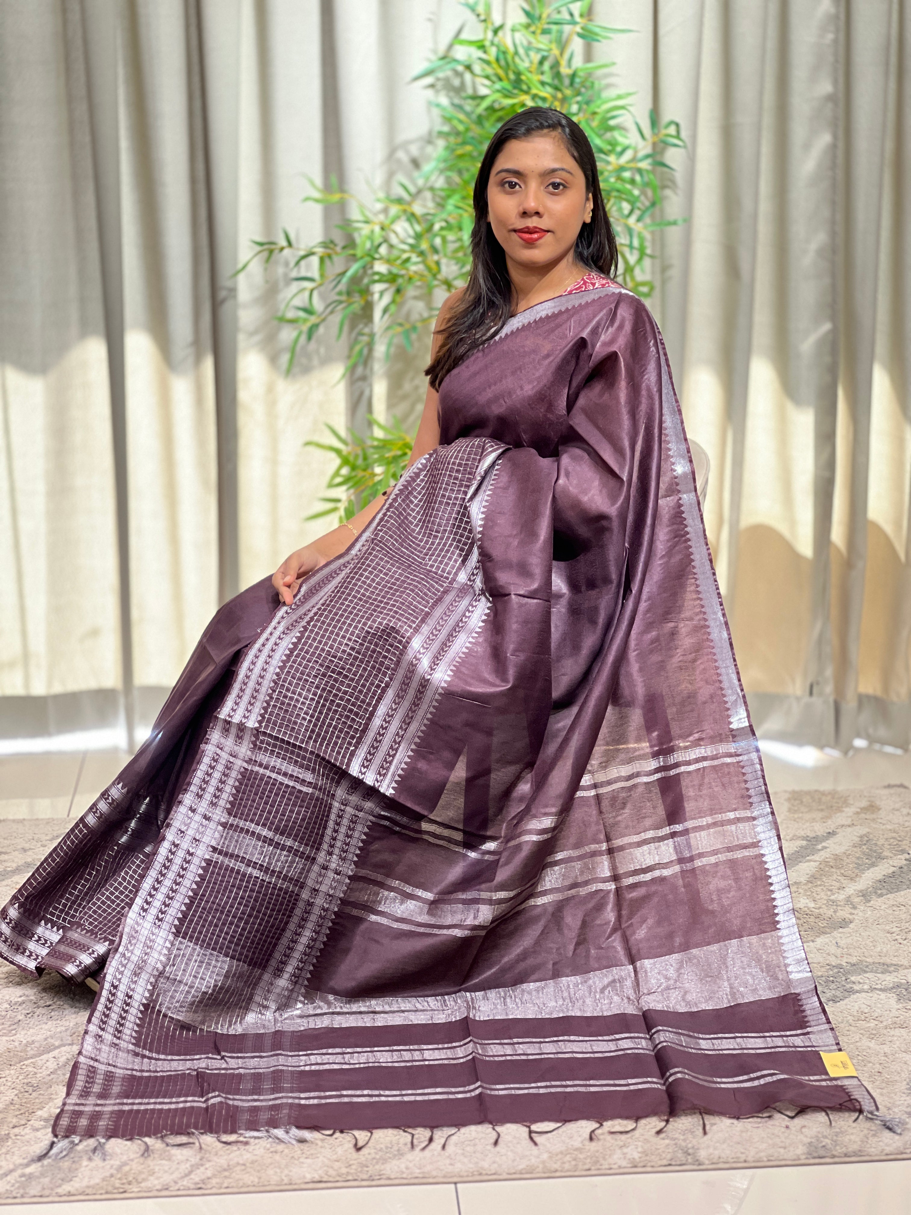 Silver Zari Woven Semi Silk Saree | MDS328