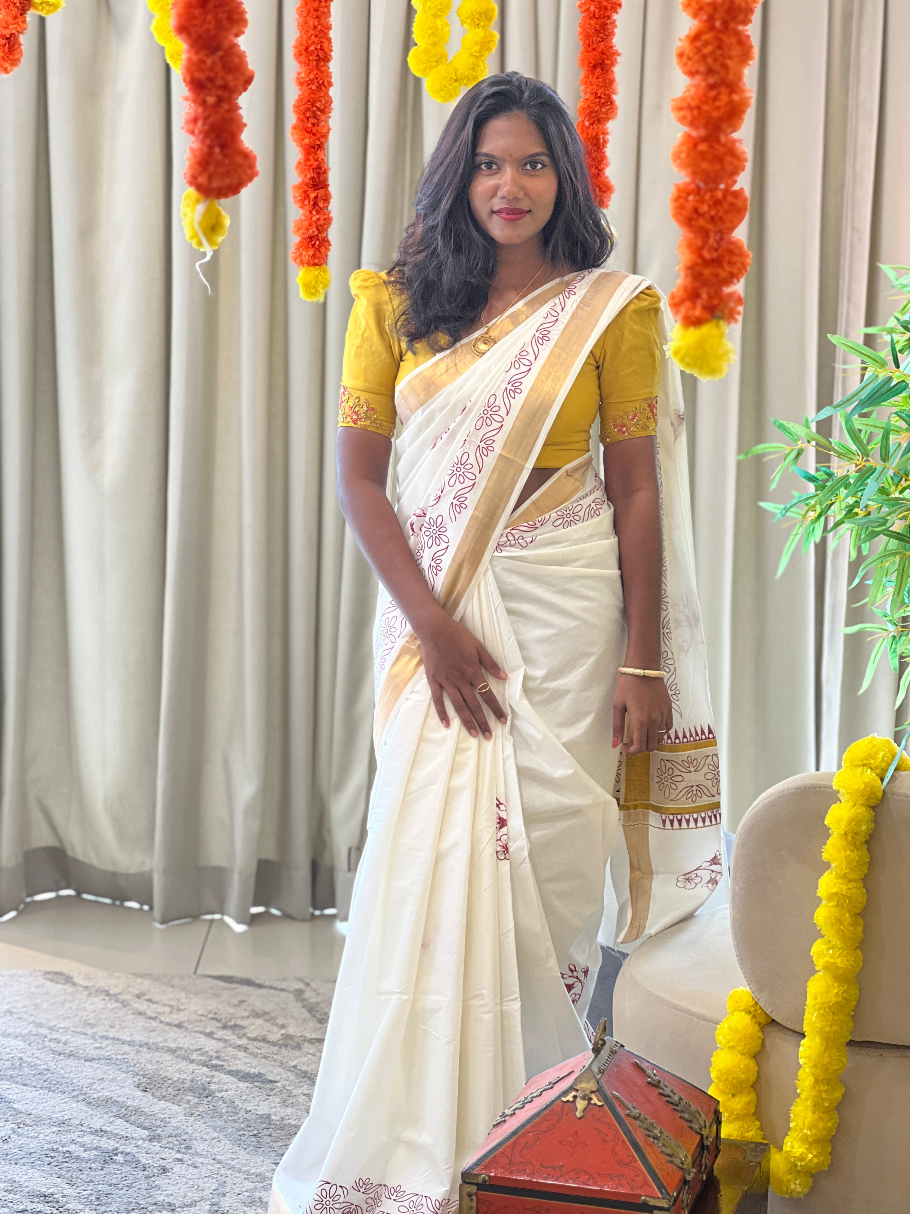 Screen Printed Kerala Cotton Saree | RLF159