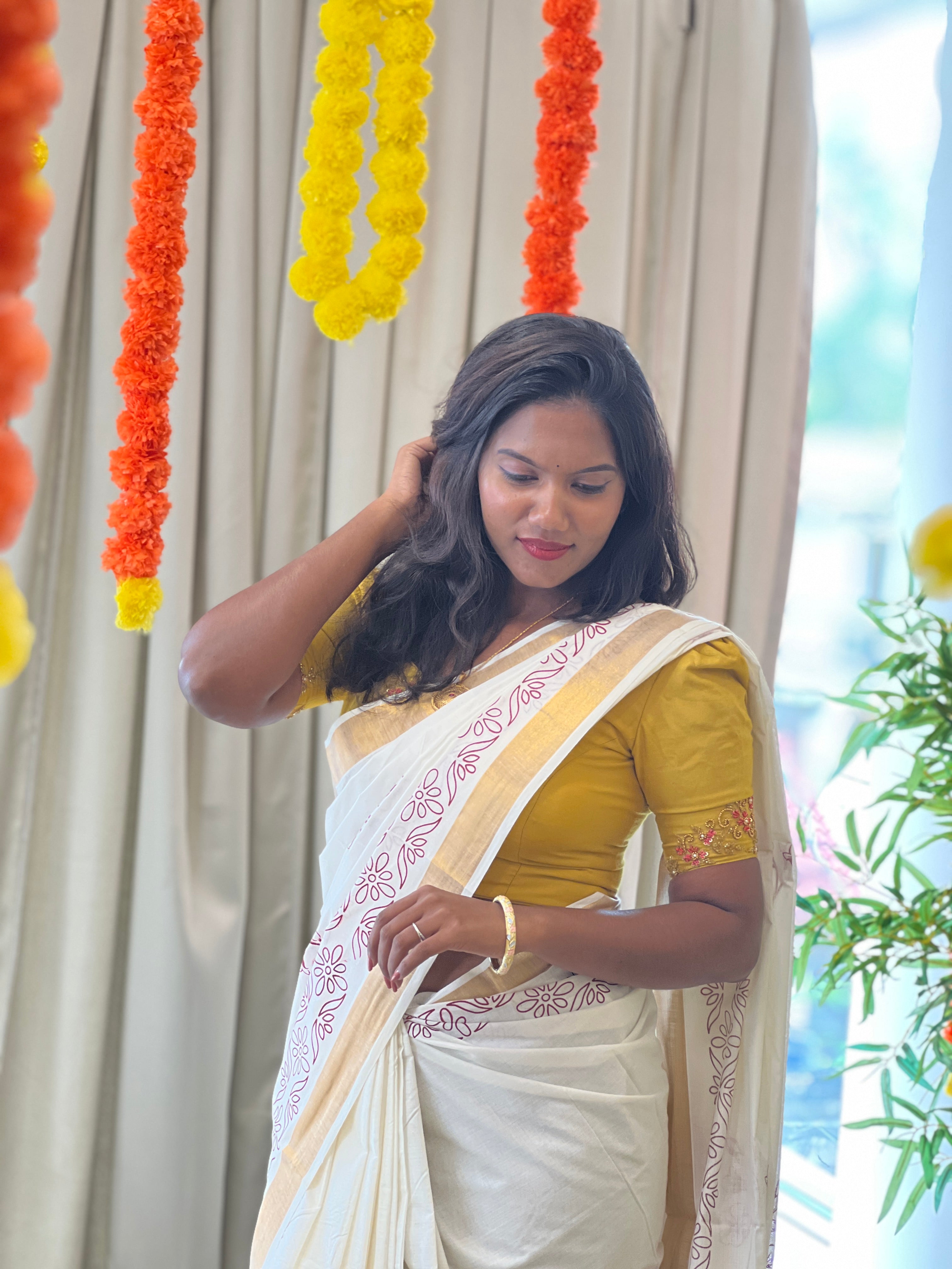 Screen Printed Kerala Cotton Saree | RLF159