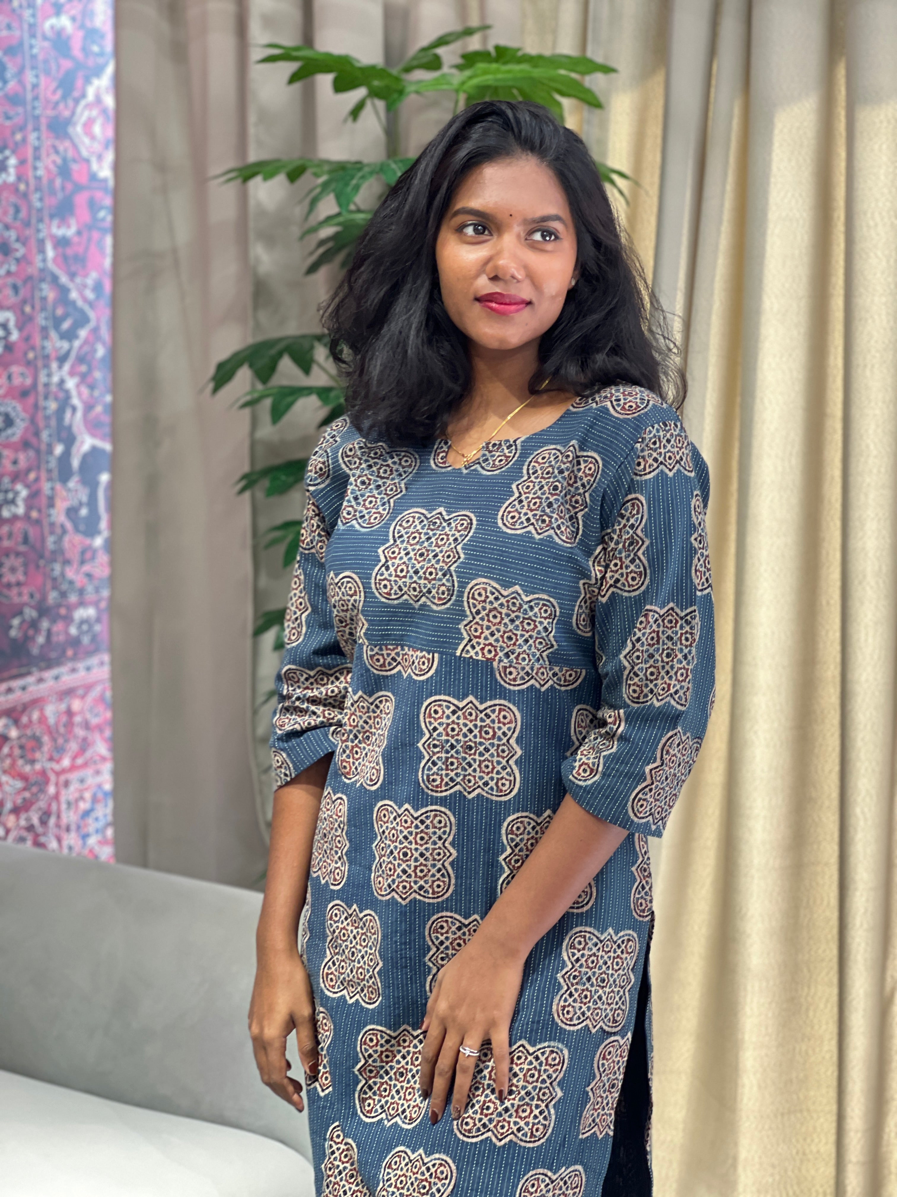 Print With Kantha Woven Cotton Kurta | RMLA187