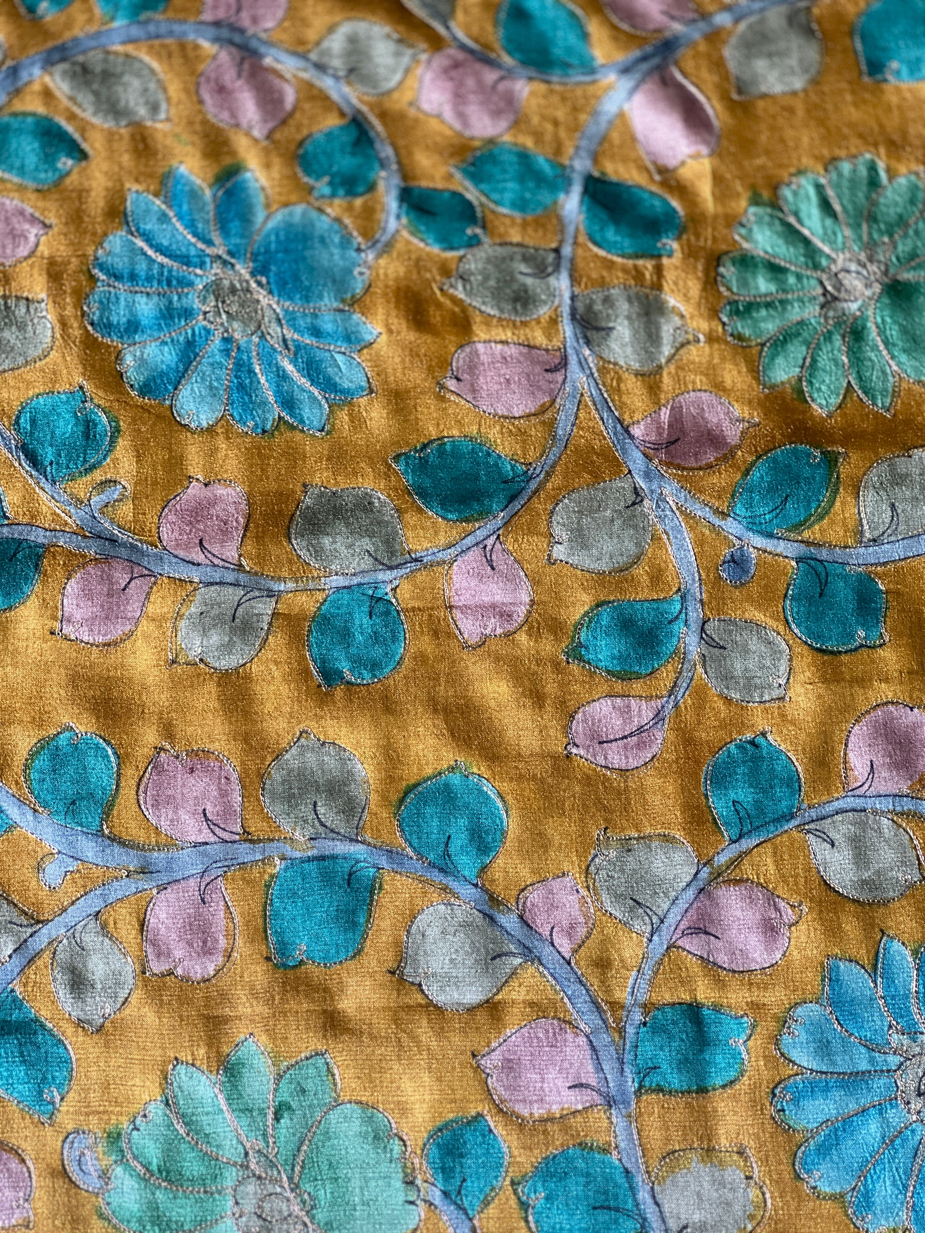 Kalamkari Print With Zari Detailed Pure Tussar Blouse Material | SBS1224
