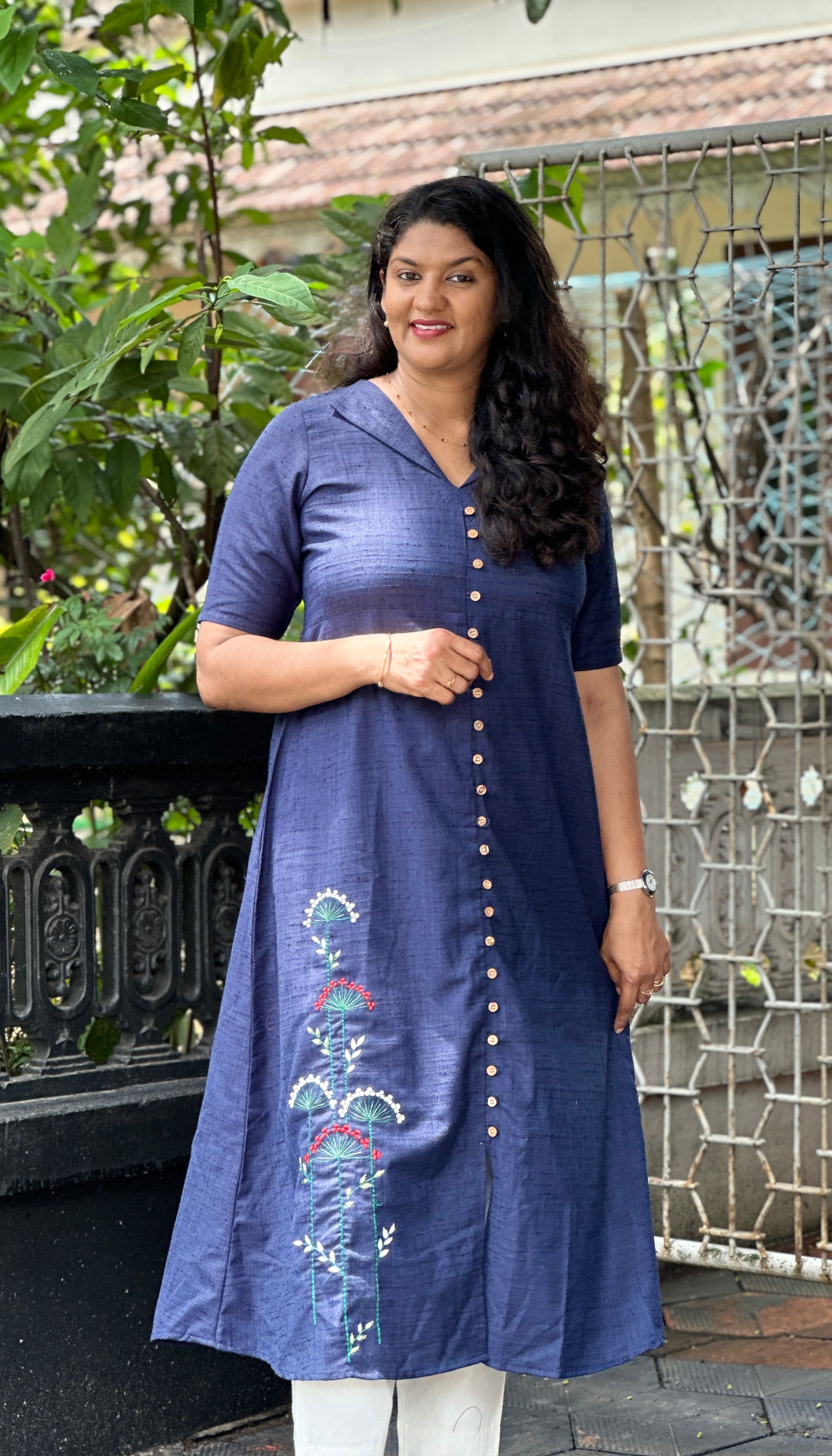 Machine Embroidery Semi Silk Kurta Material | DN580