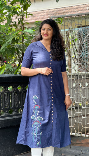 Machine Embroidery Semi Silk Kurta Material | DN580