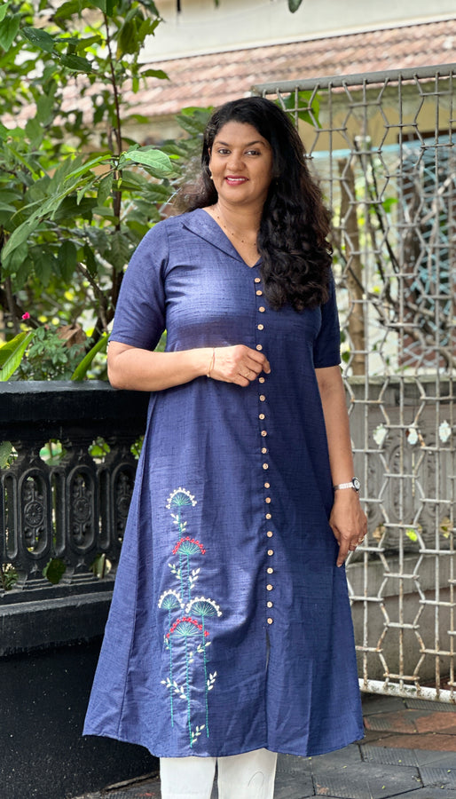 Machine Embroidery Semi Silk Kurta Material | DN580