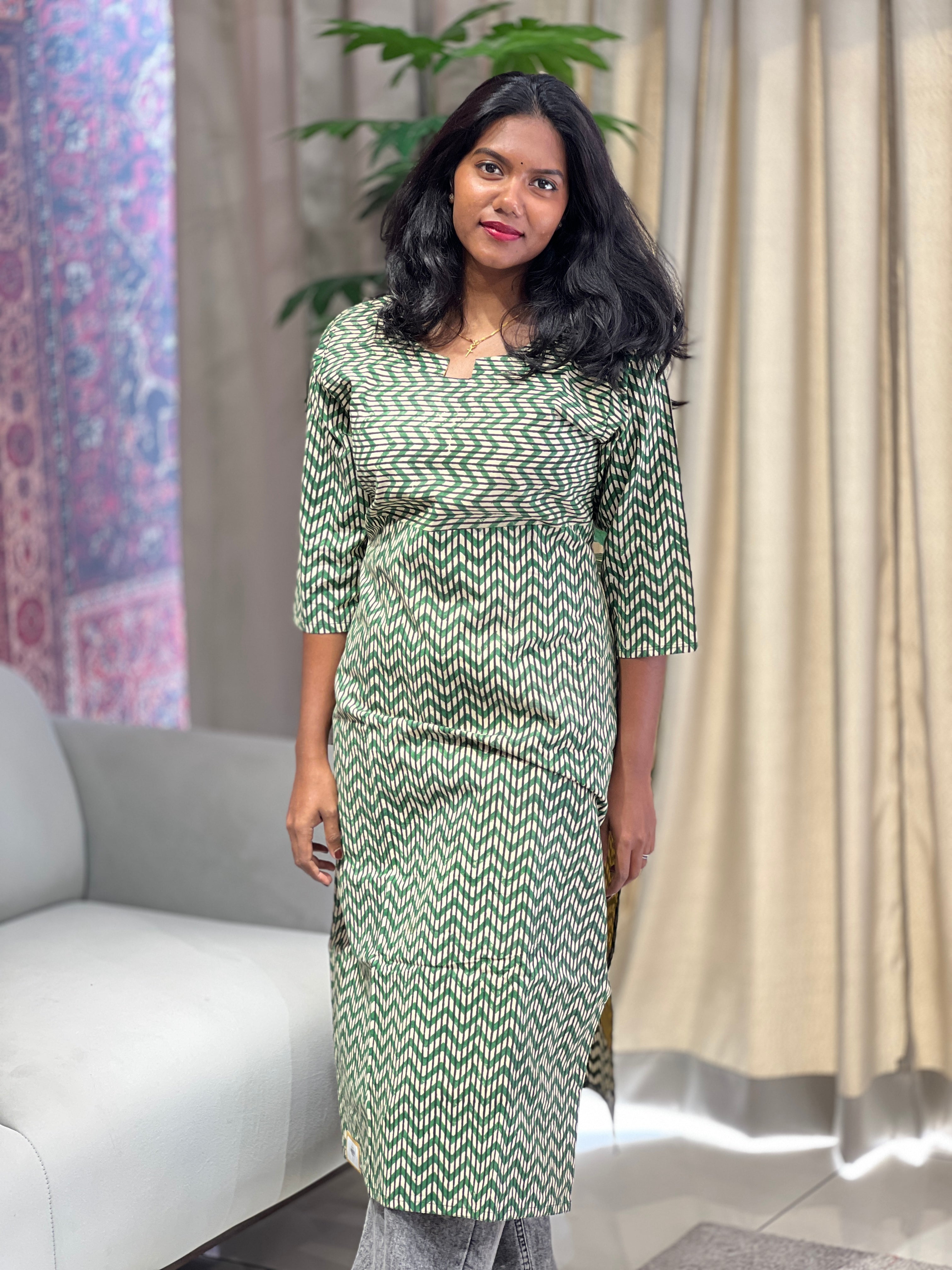 Zigzag Pattern Cotton Kurta | RMLA232