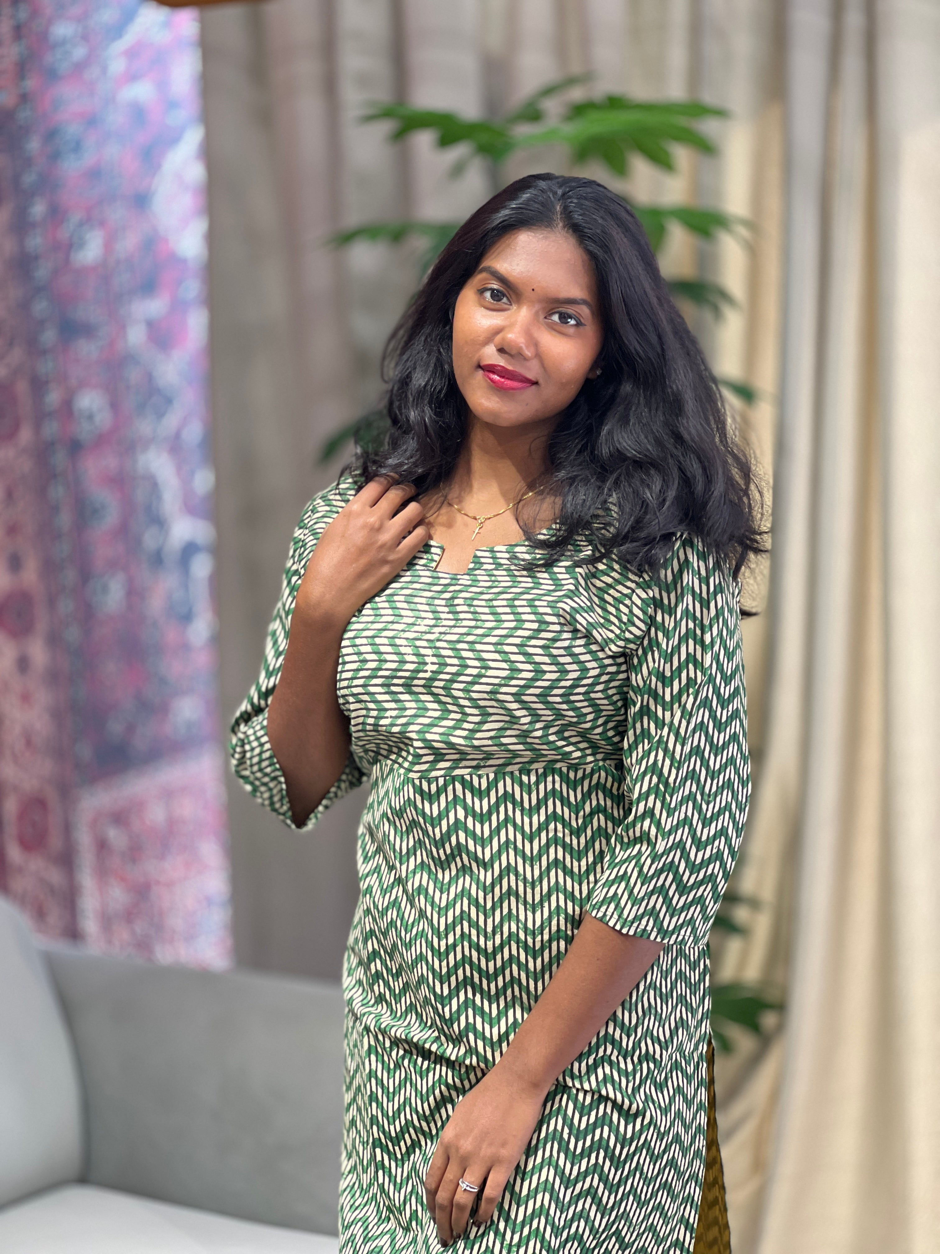 Zigzag Pattern Cotton Kurta | RMLA232