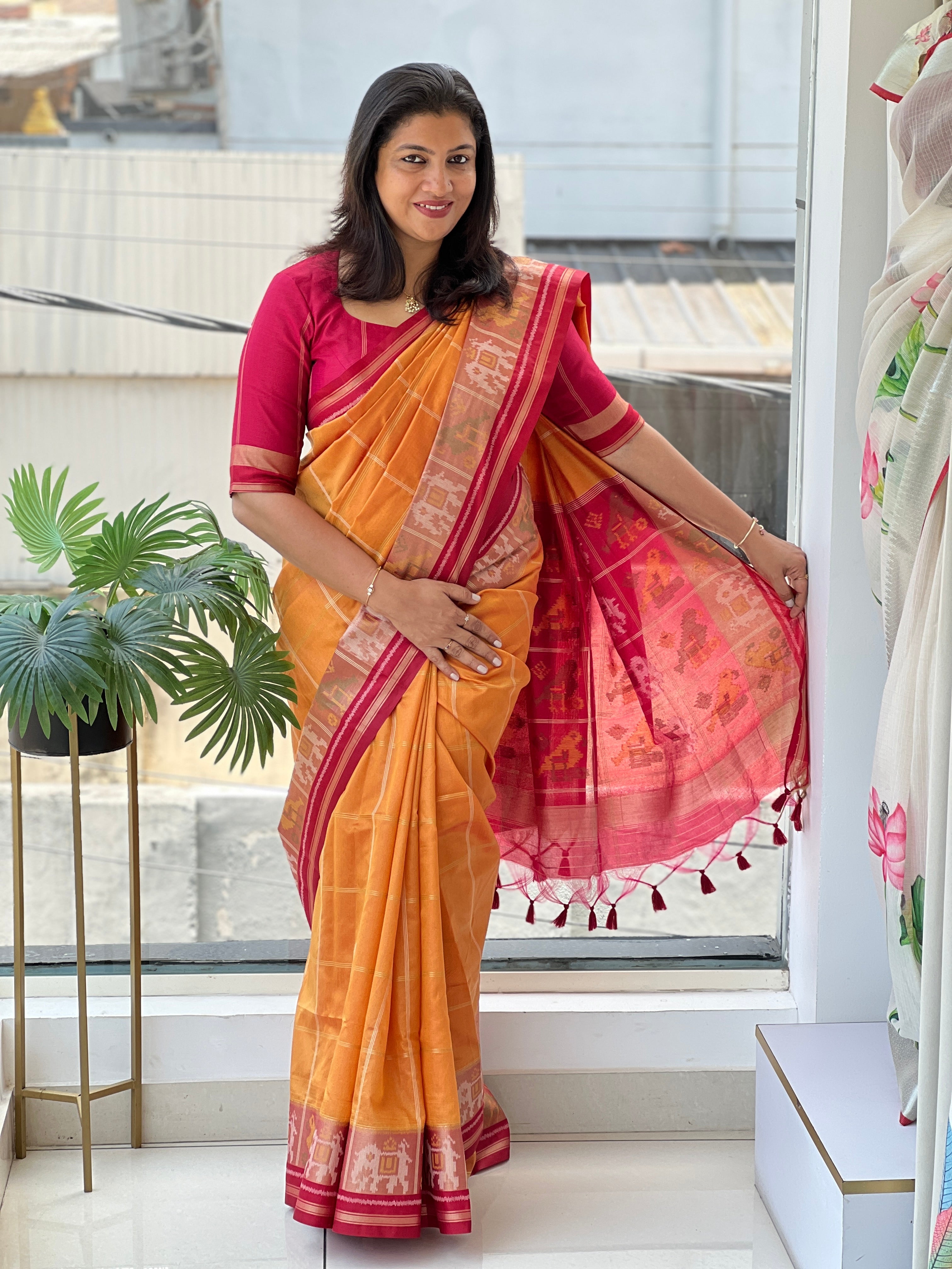 Check Patterned Semi Silk Saree | SSN243