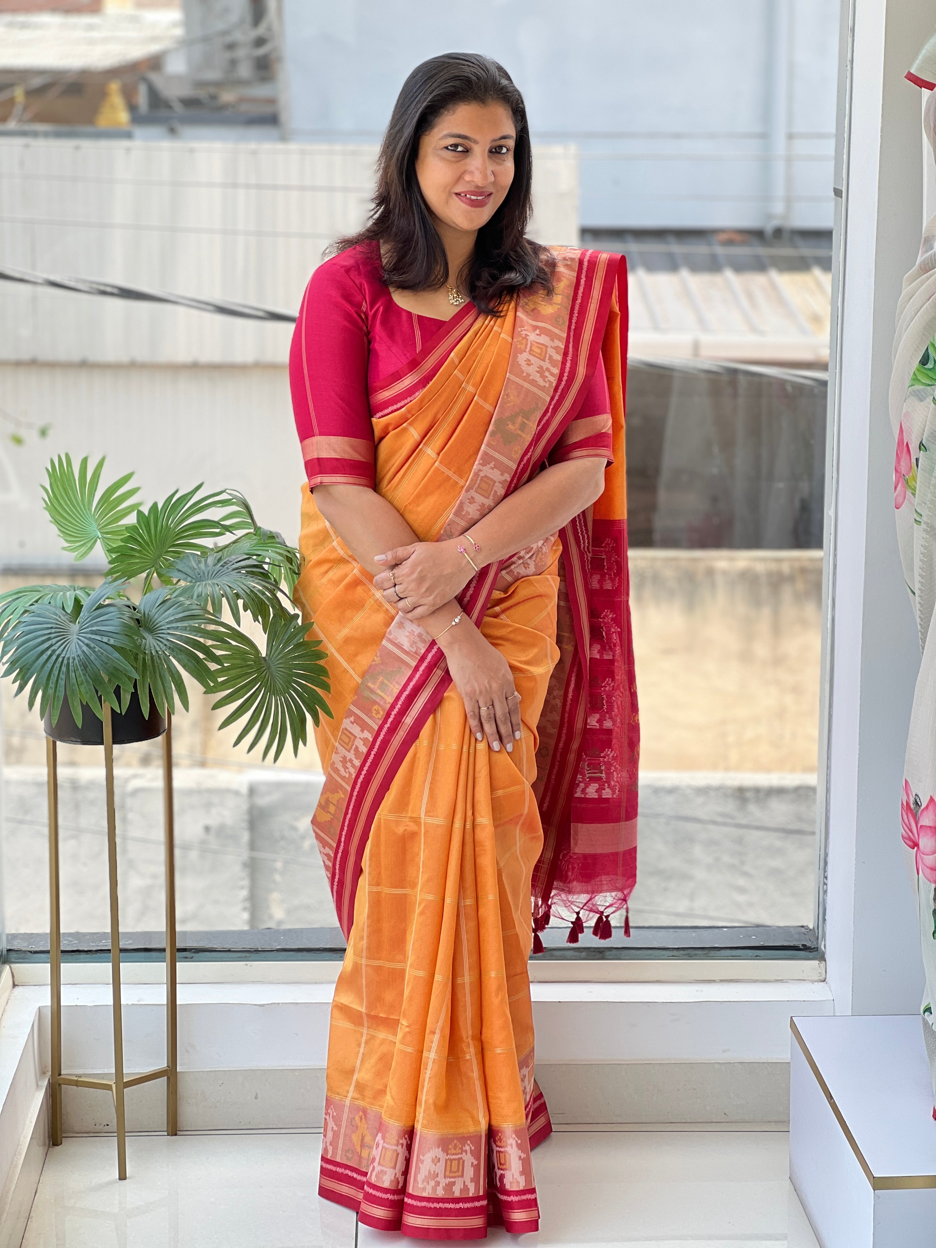 Check Patterned Semi Silk Saree | SSN243