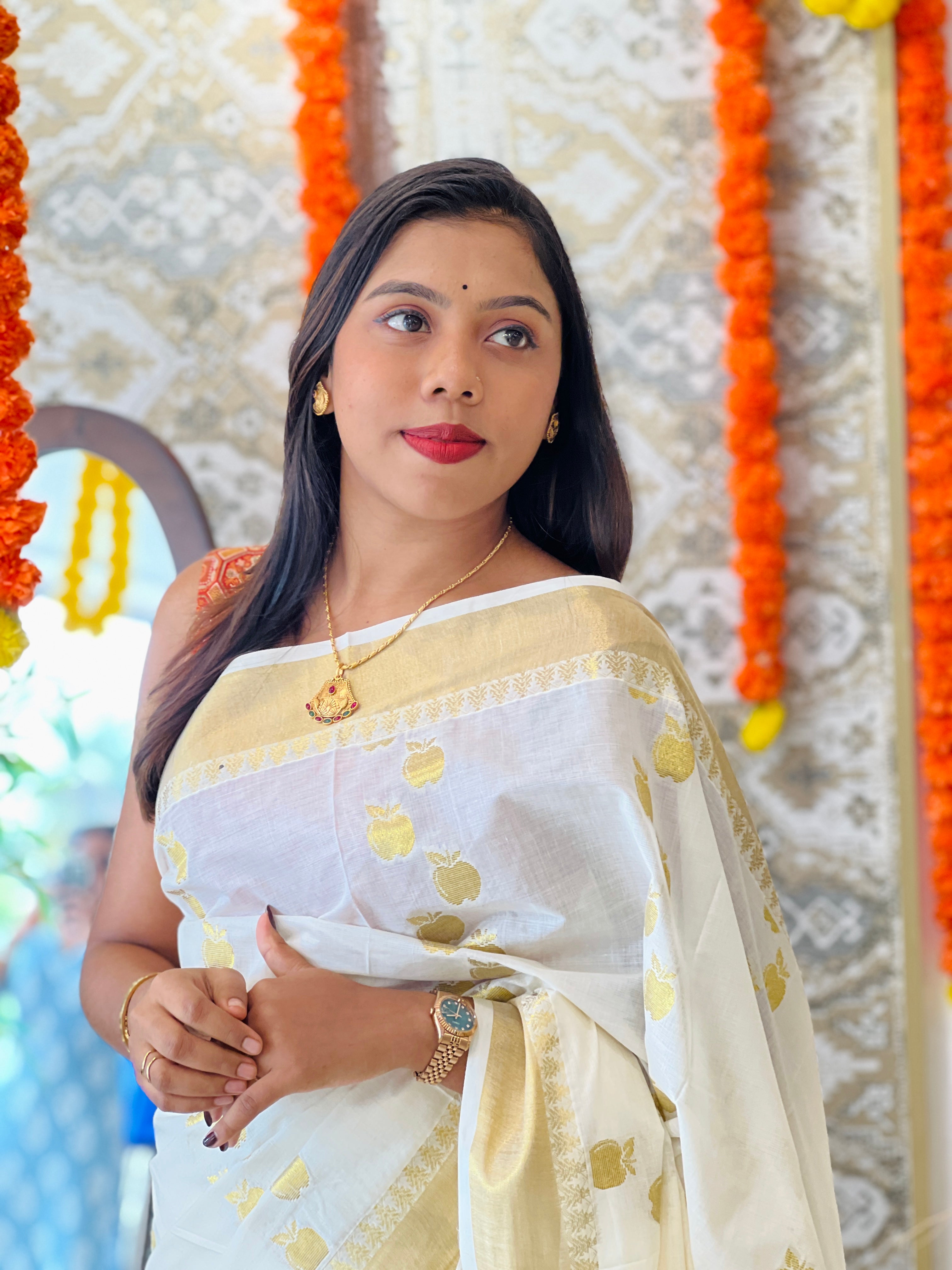 Apple Woven Pattern Kerala Cotton Saree | RLF191