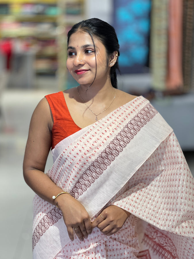 Printed Makki Patterned Cotton Blend Saree | VDA225
