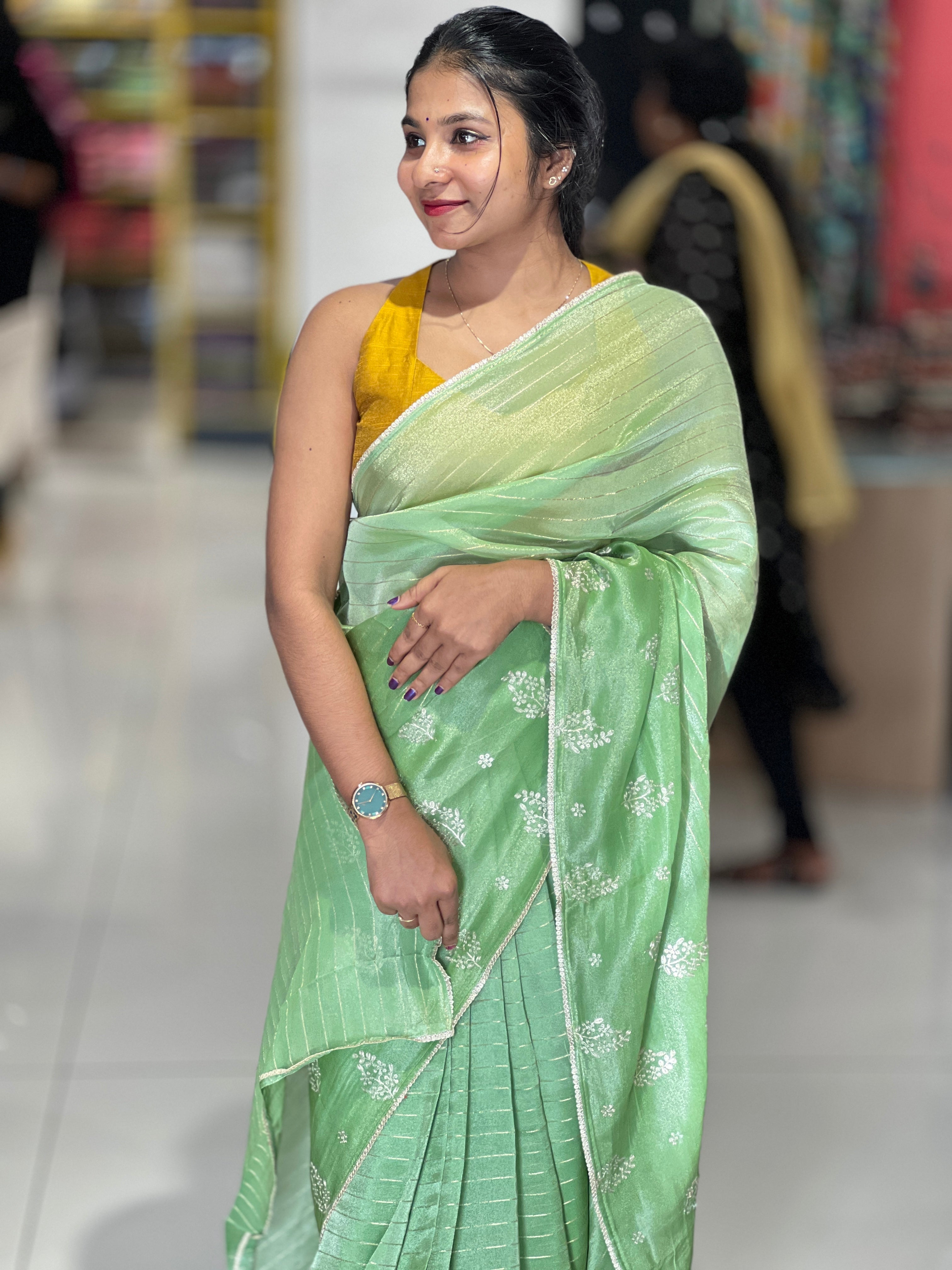 Zari & Pita Work Detailed Tissue Finish Saree | DVS253
