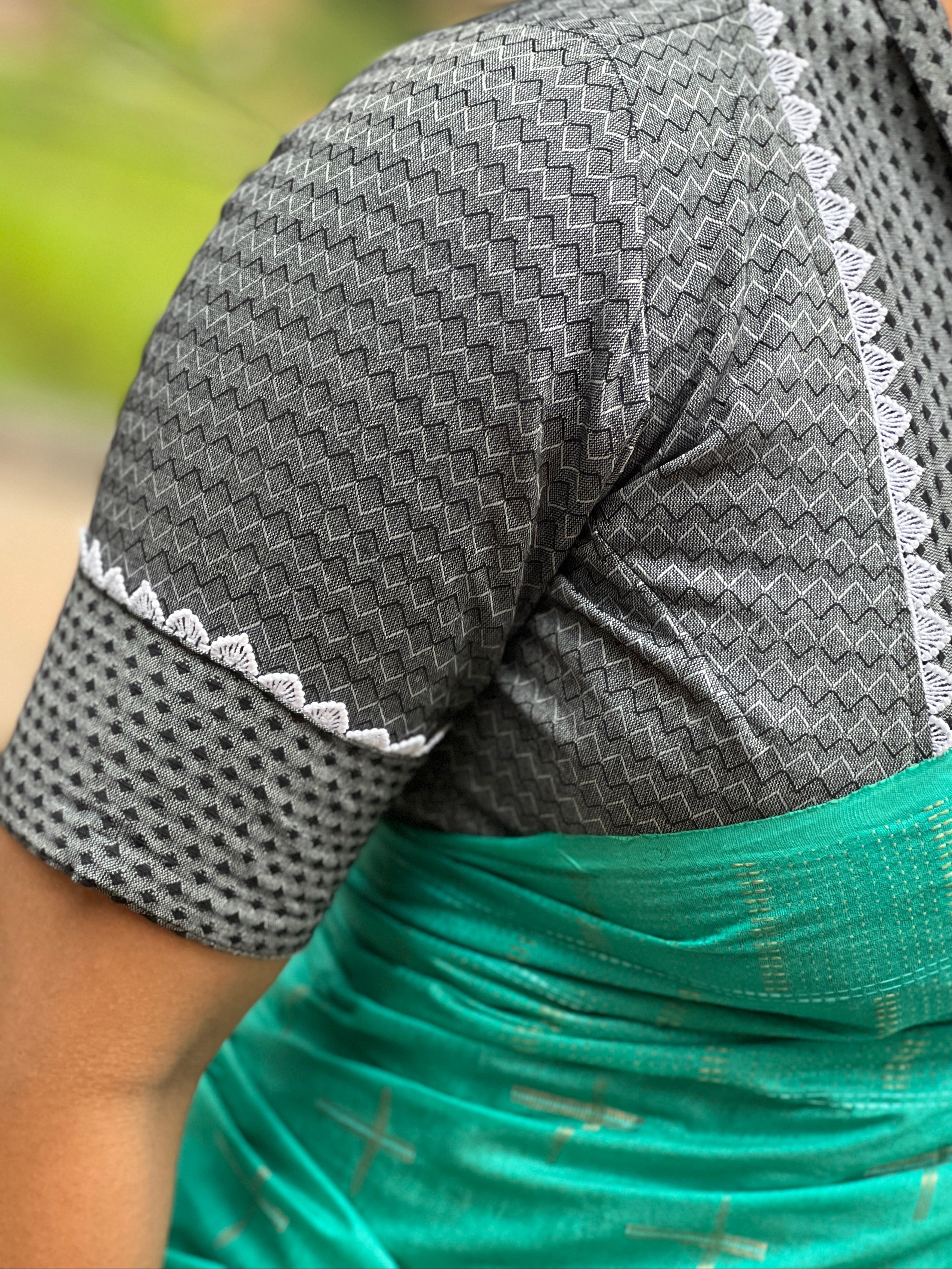 Zig Zag & Diamond Pattern Design Cotton  Jacquard Unstitched Blouse | BM117