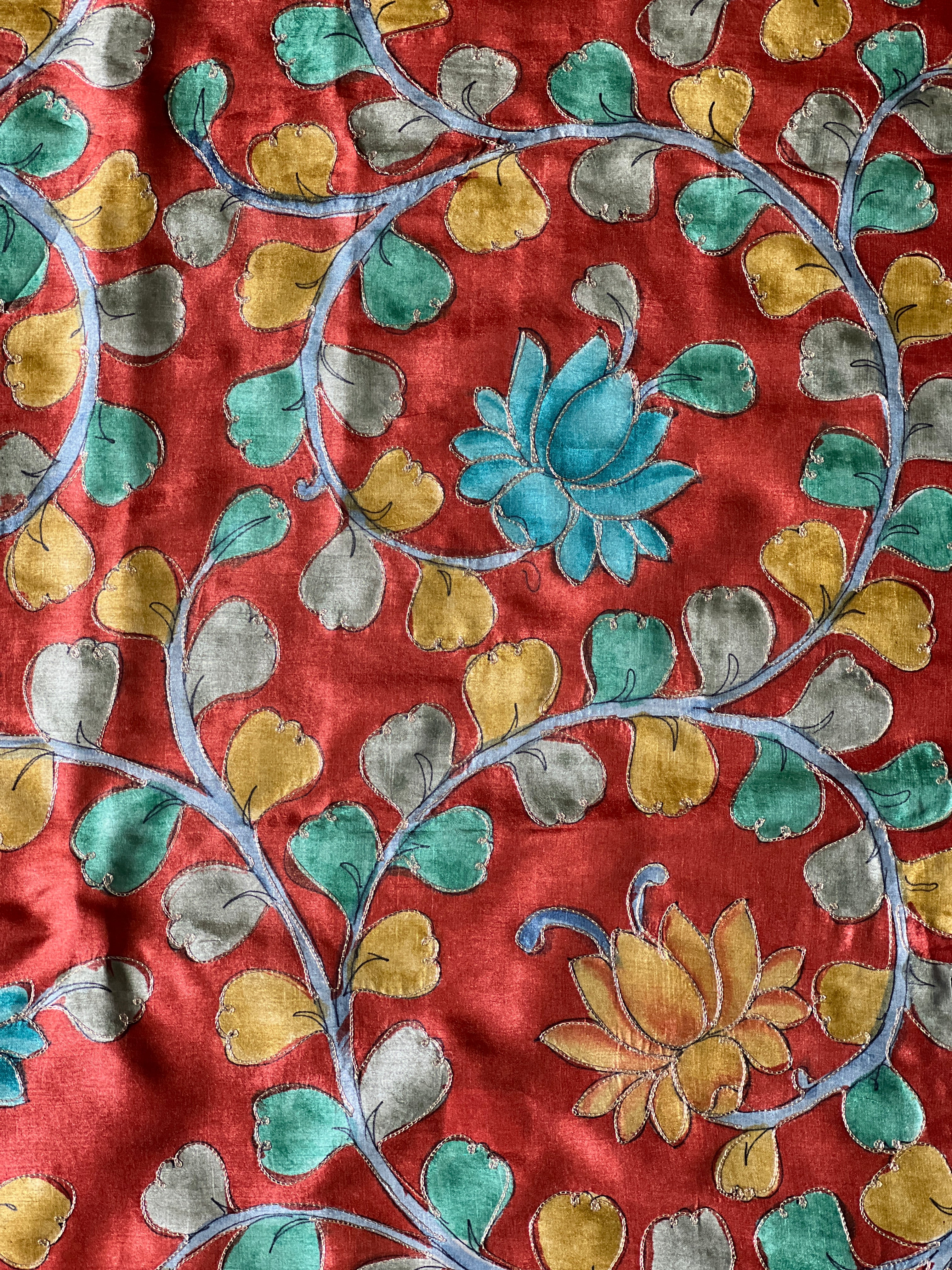 Kalamkari Print With Zari Detailed Pure Tussar Blouse Material | SBS1223