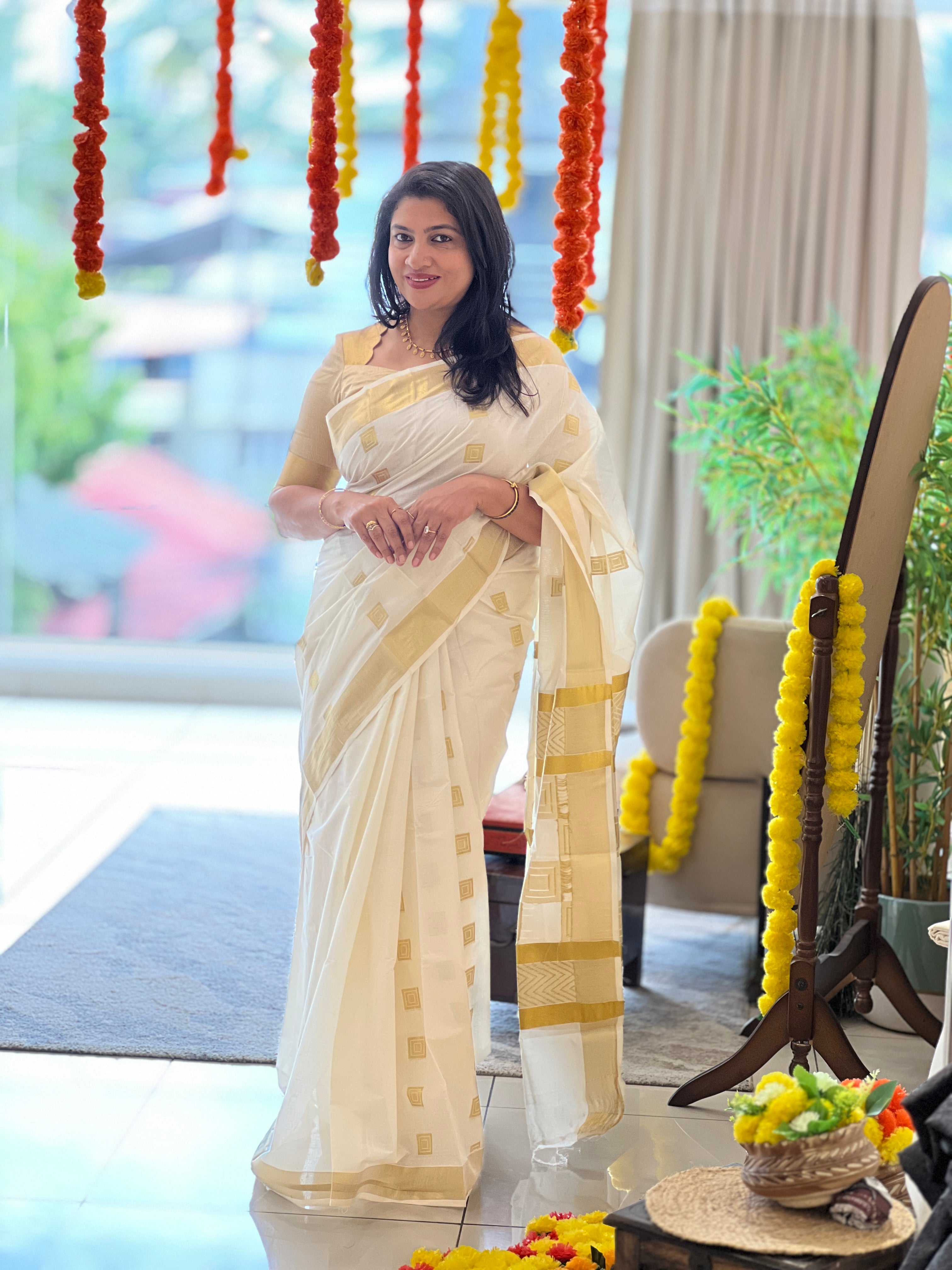 Geometrical Design Kerala Cotton Saree | RLF192