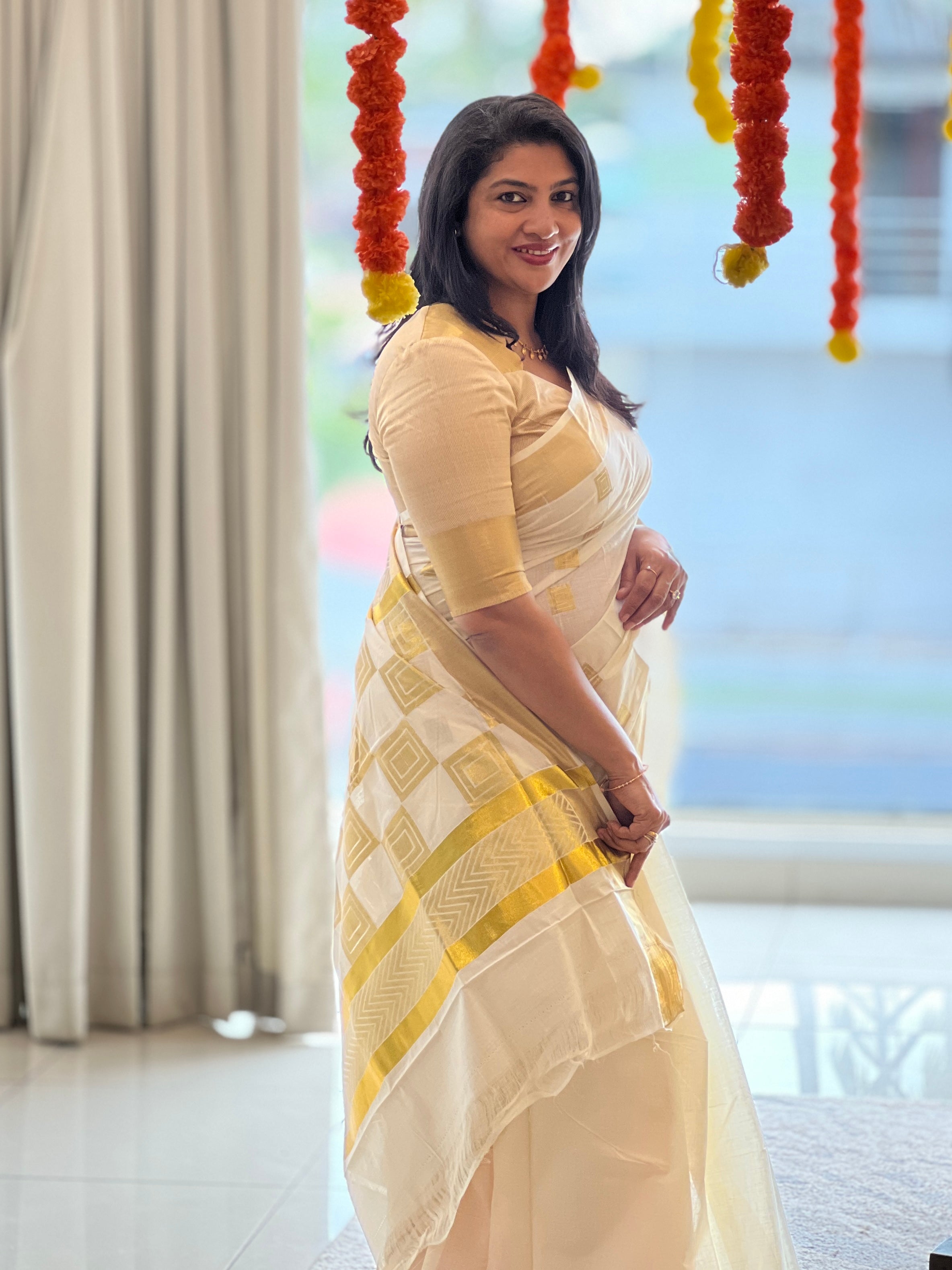 Geometrical Design Kerala Cotton Saree | RLF192