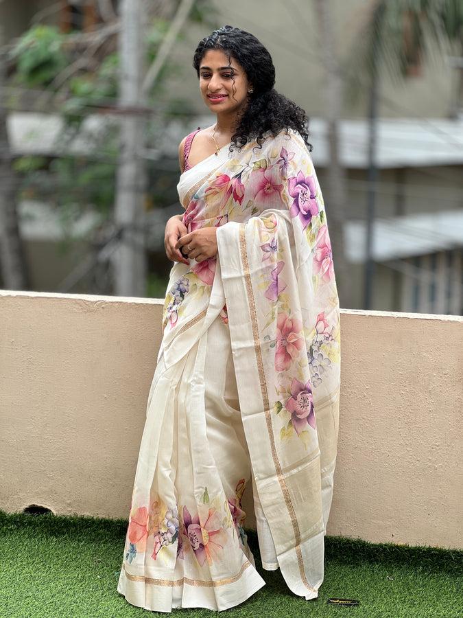 Floral Printed  Chanderi Silk Saree | RGD182