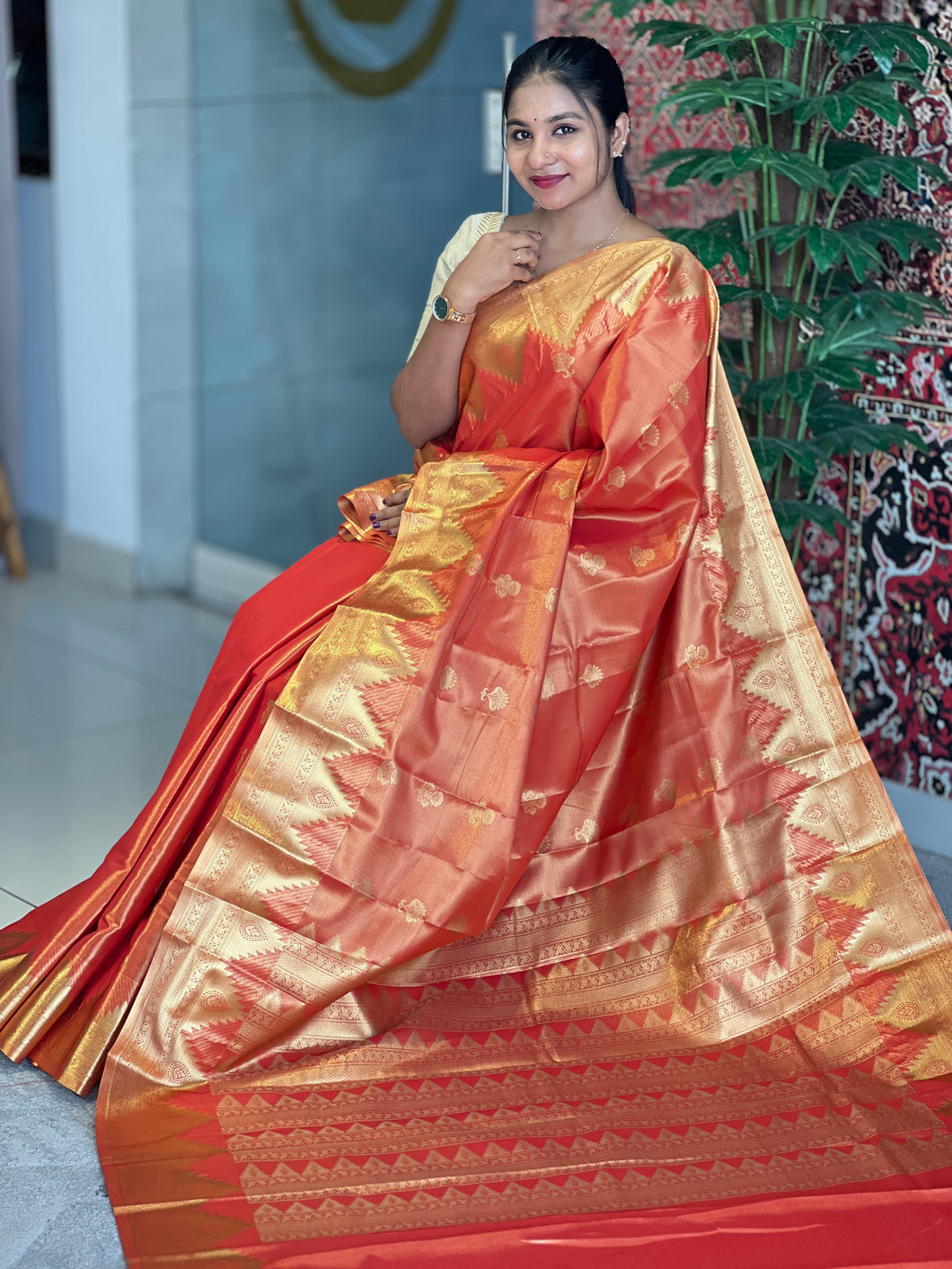 Temple Weaving Pattern Banarasi Silk Saree  | PMC114