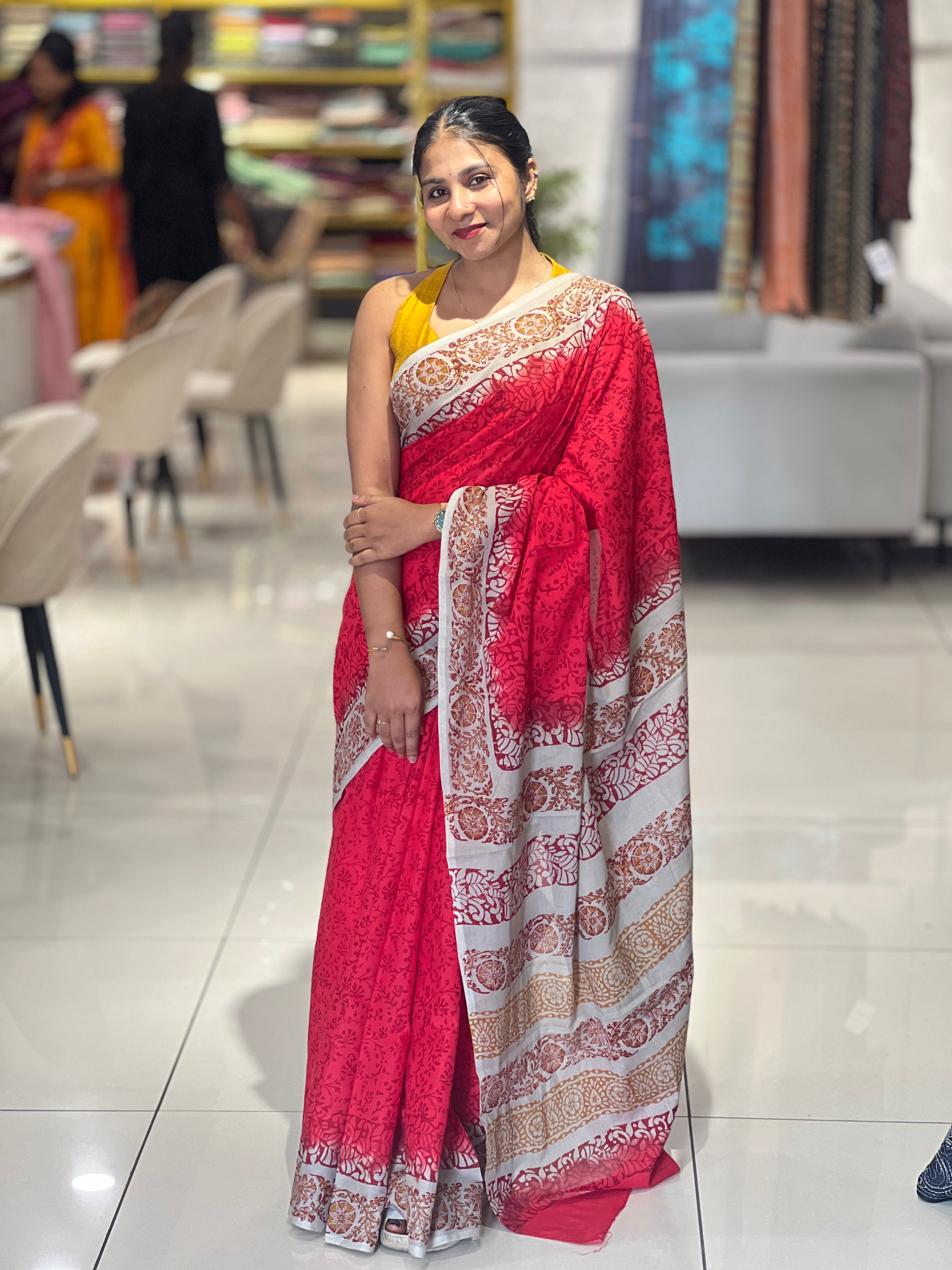 Block Printed Pure Cotton Saree | SF1356