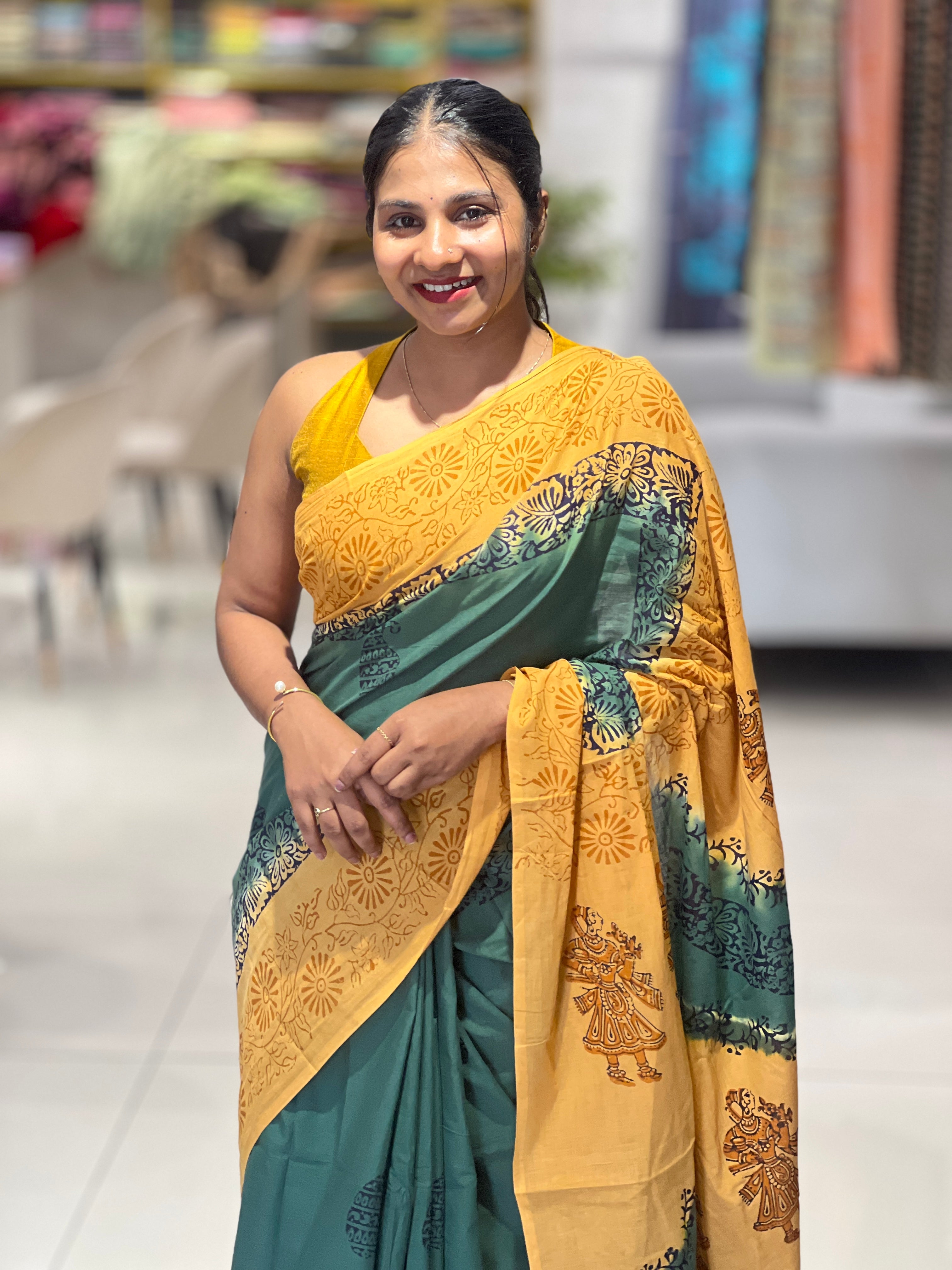 Block Printed Pure Cotton Saree | SF1372