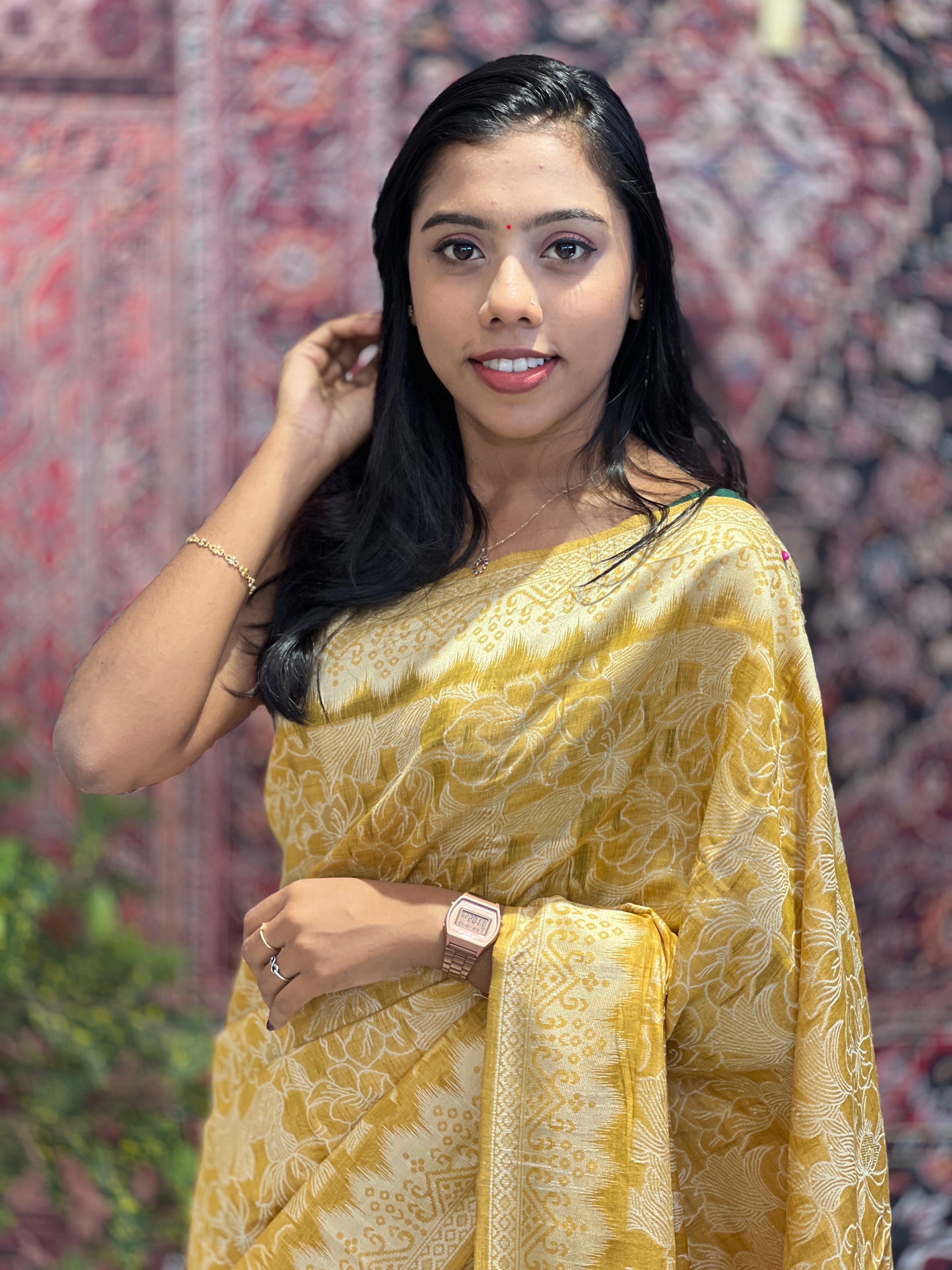 Thread Woven Floral Patterned Semi Silk Saree | GMS178