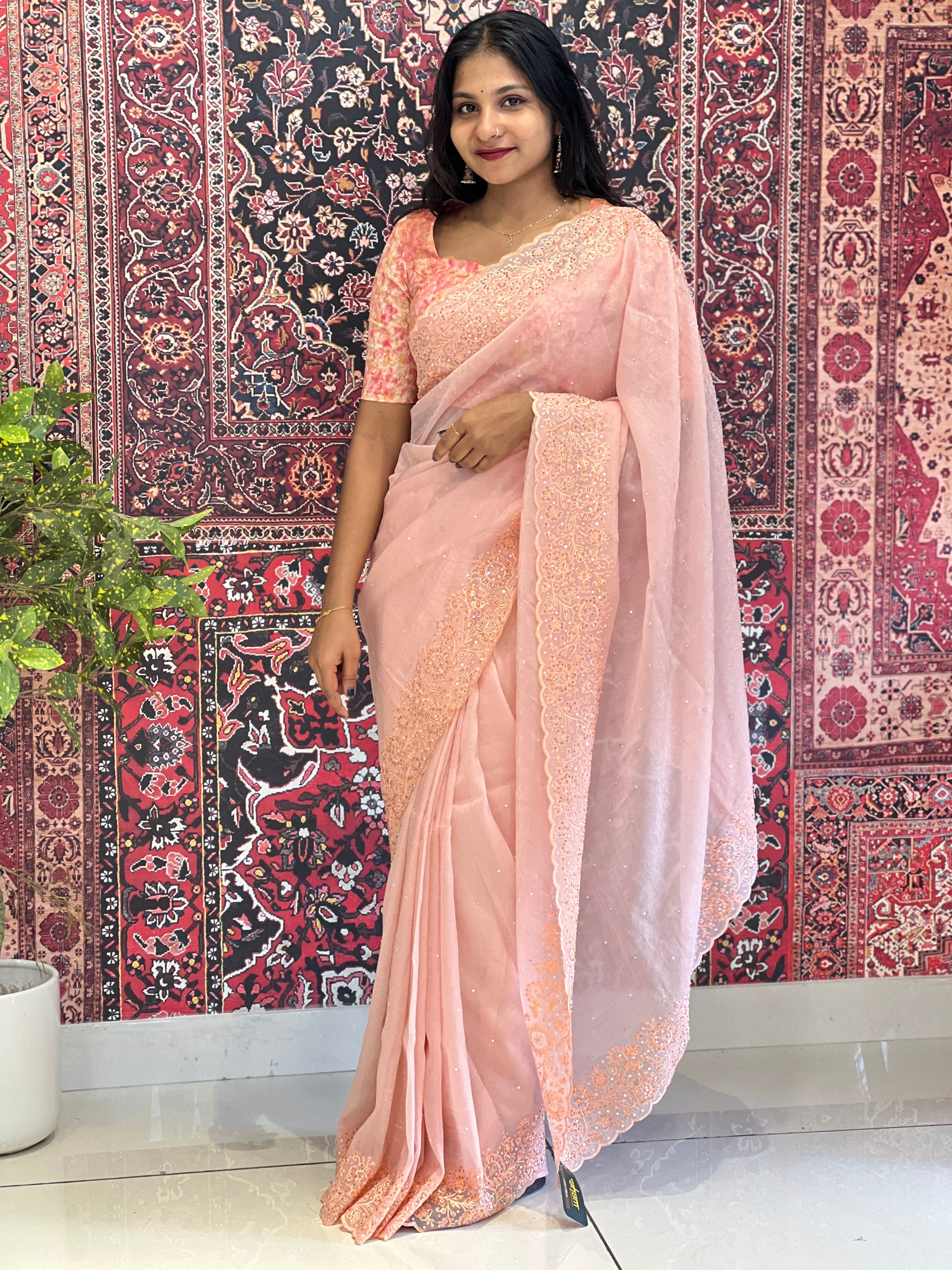 Party Wear Shimmer Crushed Organza Saree | SBP551