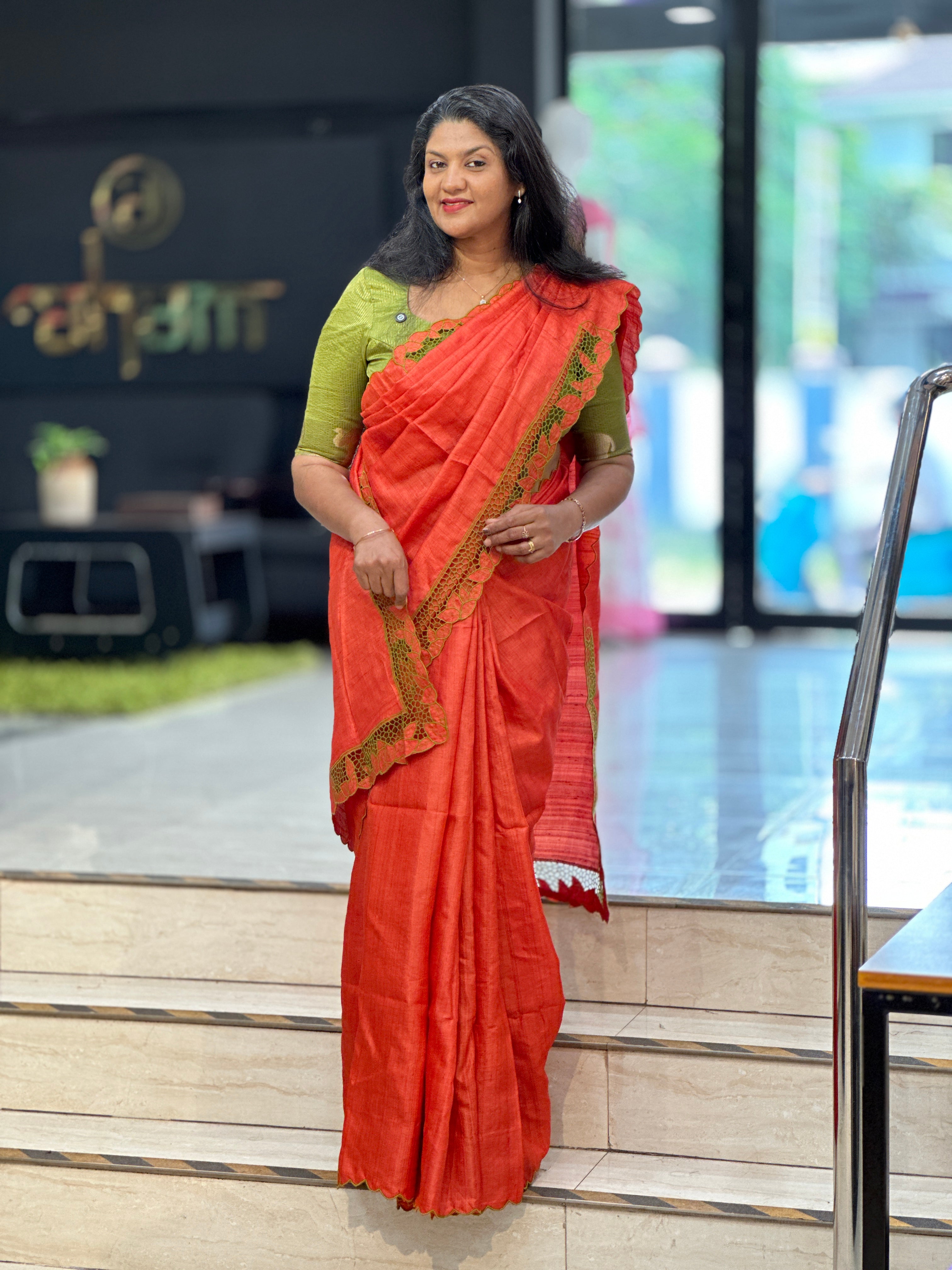 Honey Comb Pattern Twine Cut Work Desi Tussar Saree | TC490