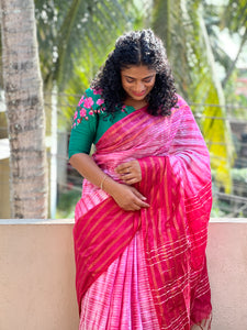 Tie & Dye Pattern Bhagalpuri Linen Saree | MRD342