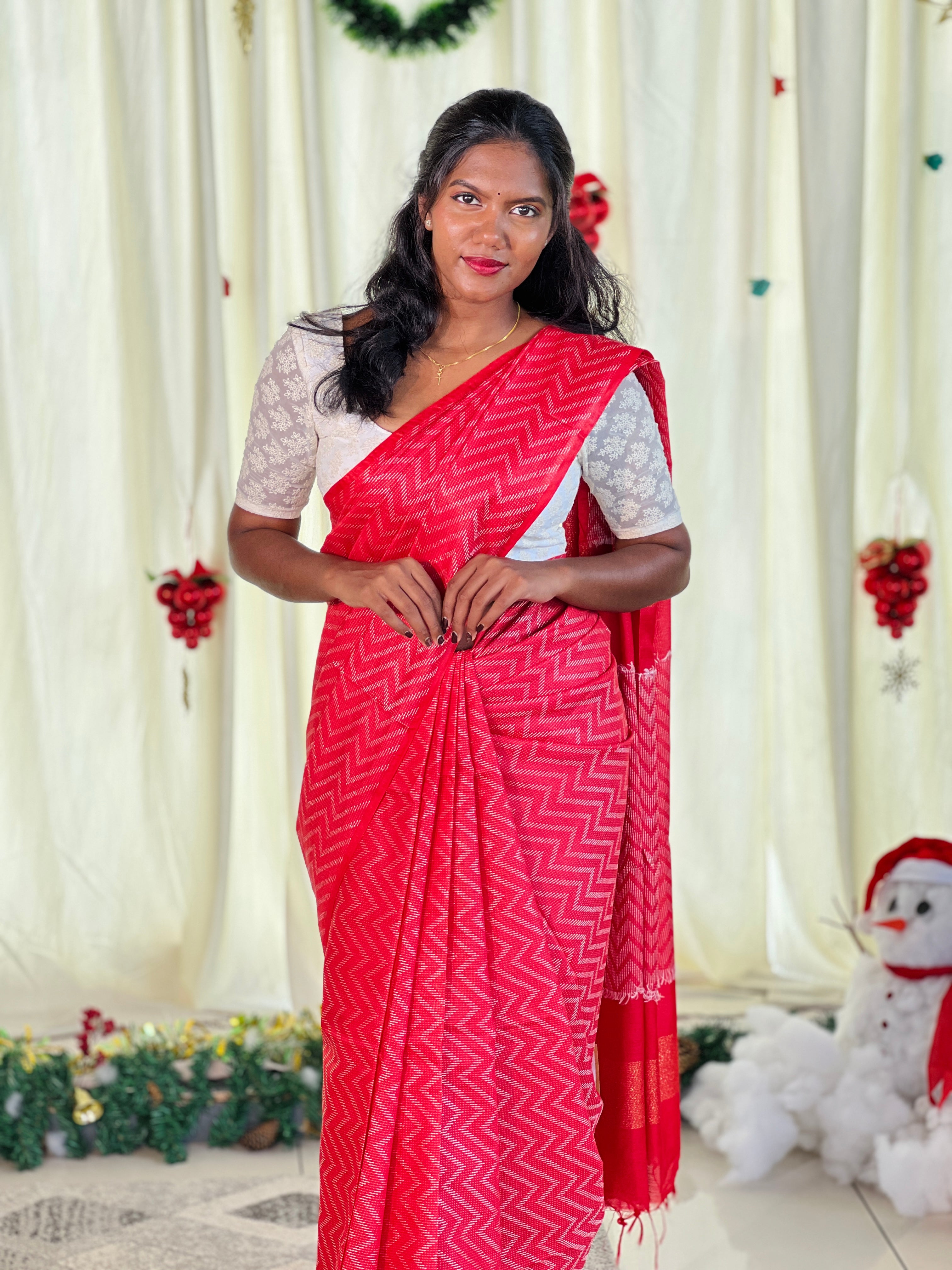 Machine Embroidery Detailed Bhagalpuri Linen Saree | NHH555