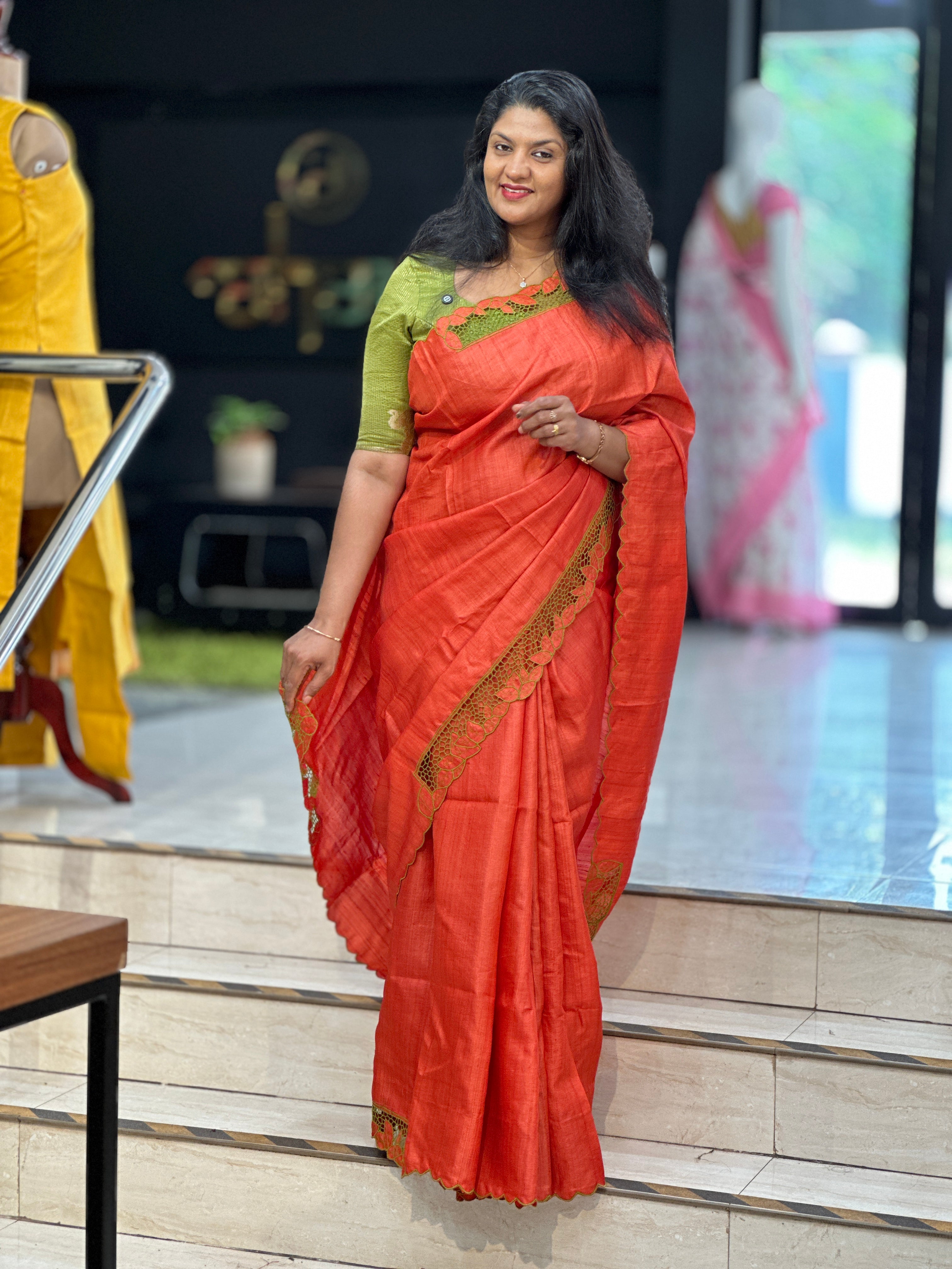 Honey Comb Pattern Twine Cut Work Desi Tussar Saree | TC490