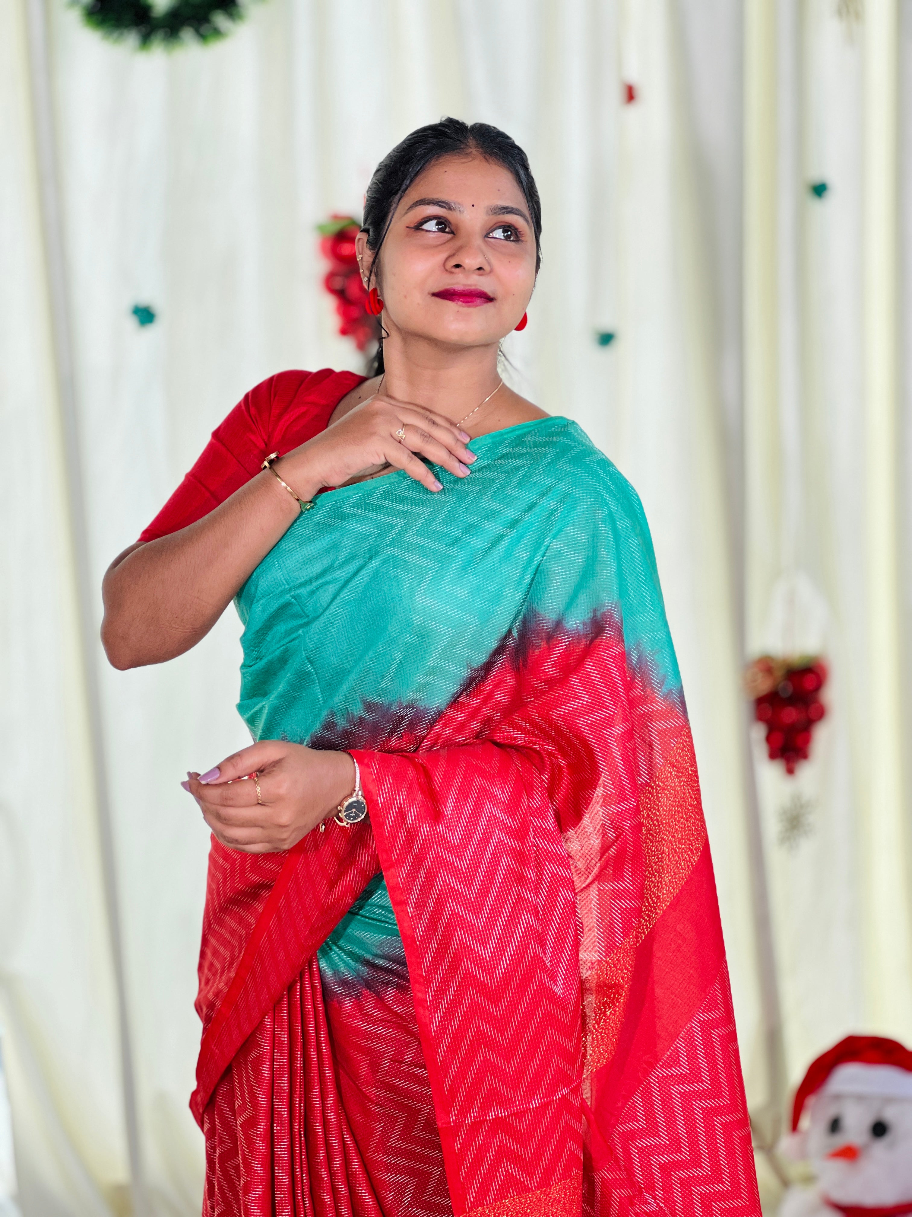 Zig Zag Patterned Bhagalpuri Linen Saree | NHH556