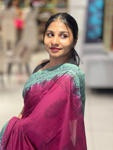 Block Printed Pure Cotton Saree | SF1368