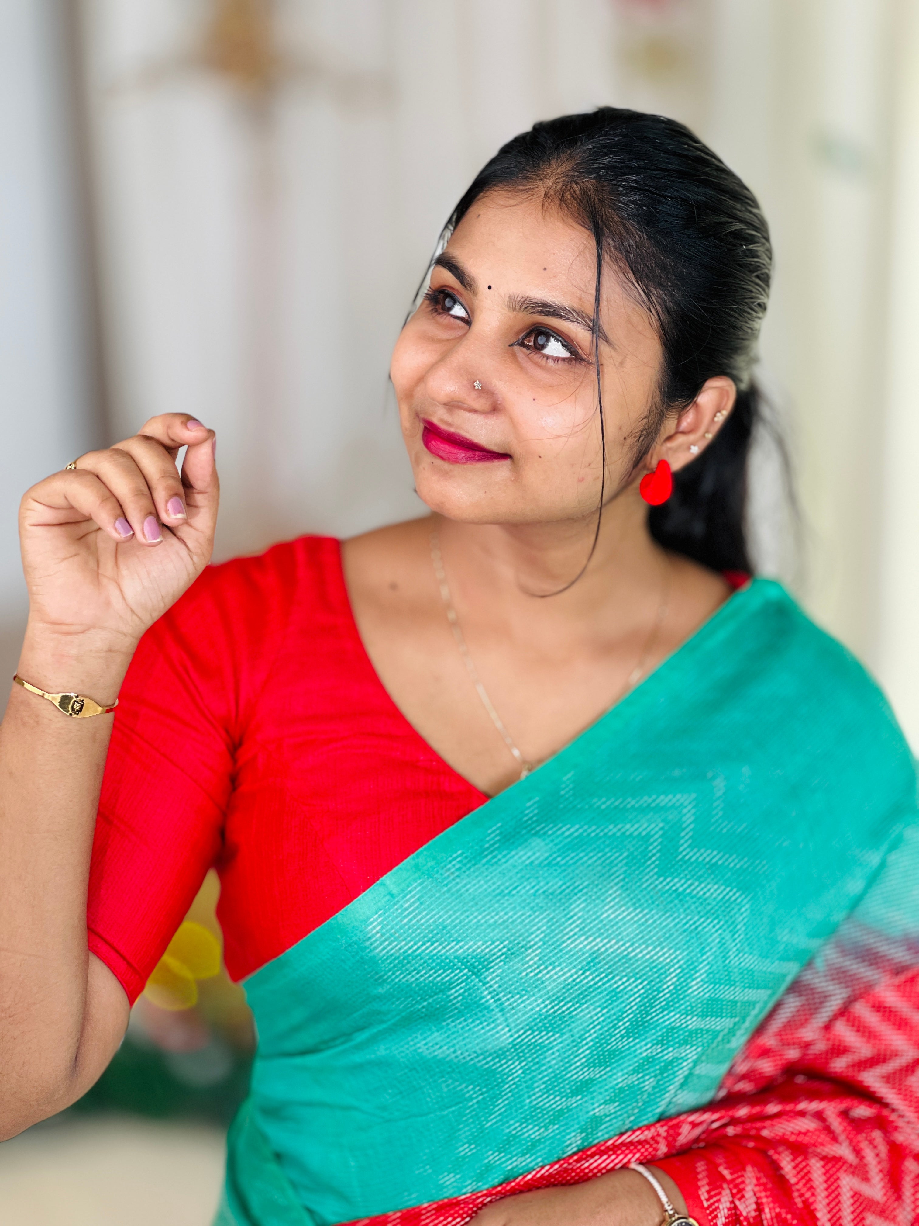 Zig Zag Patterned Bhagalpuri Linen Saree | NHH556